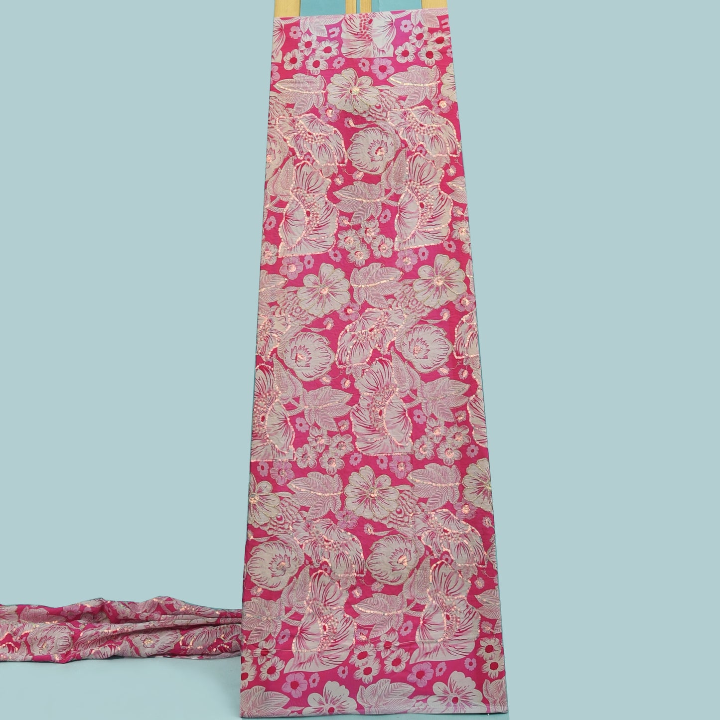 Pink Color Crepe Position Print Embroidery Fabric