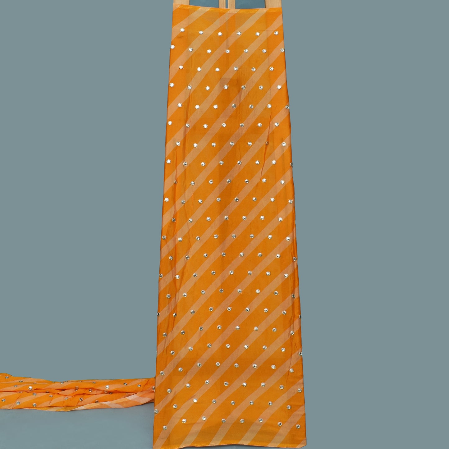 Chinon Chiffon Print Mirror Work Fabric