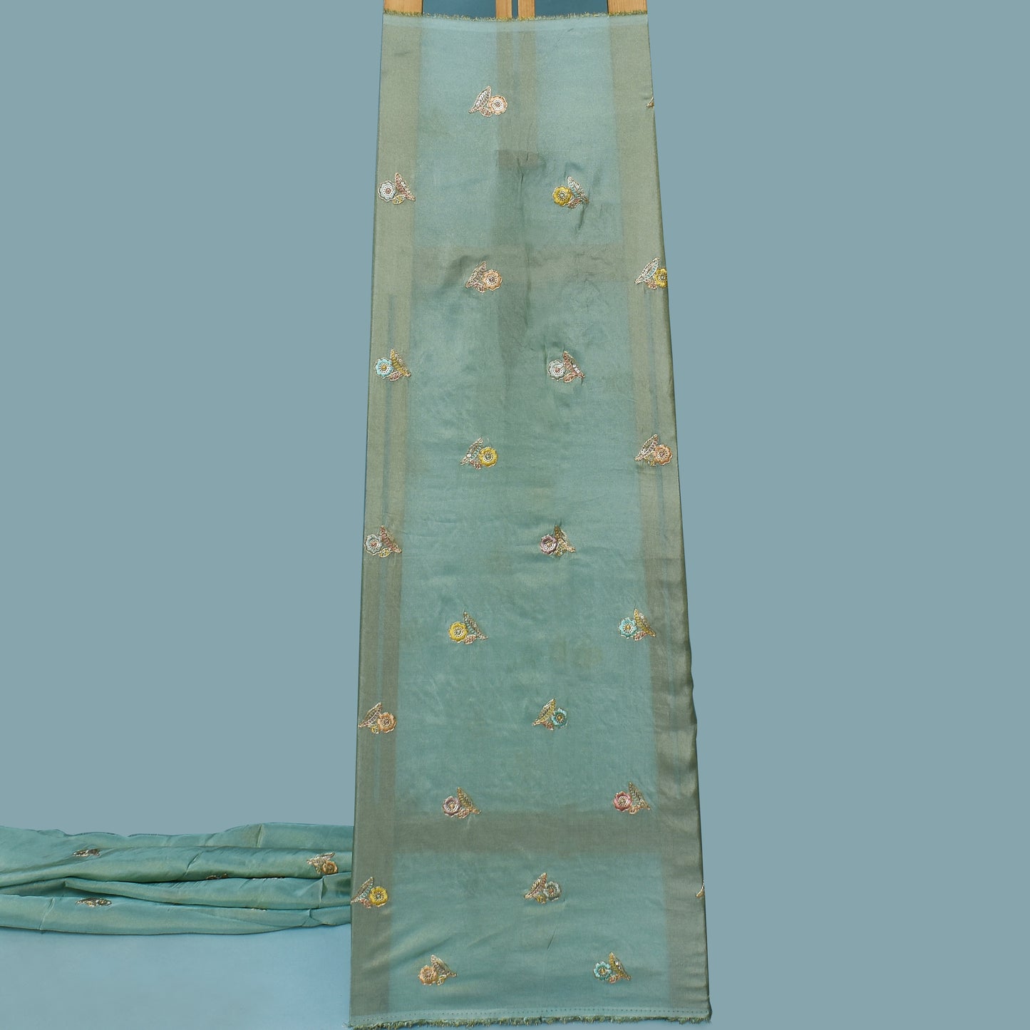 Mint Green Color Tissue Booti Fabric