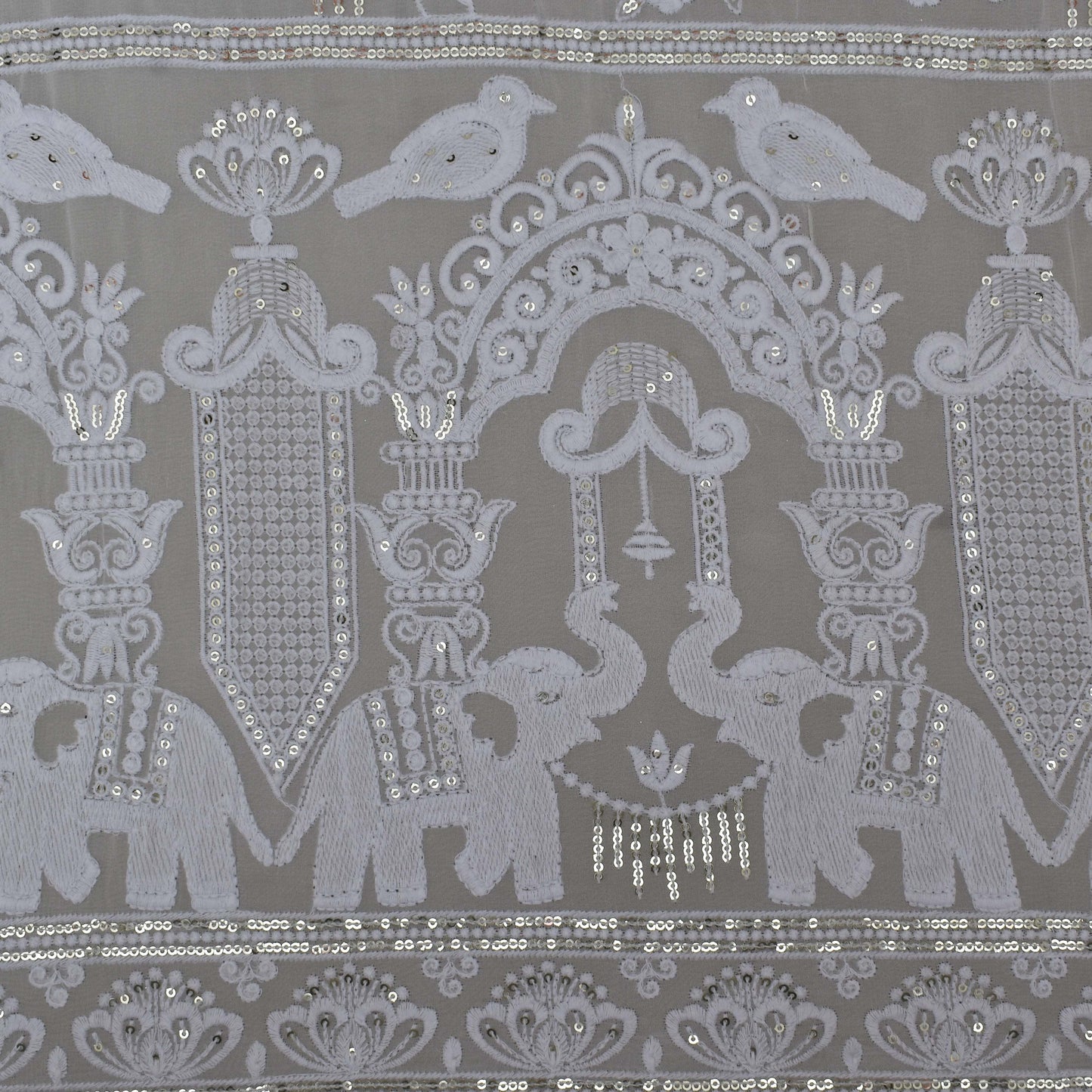White Color Georgette Embroidery Fabric