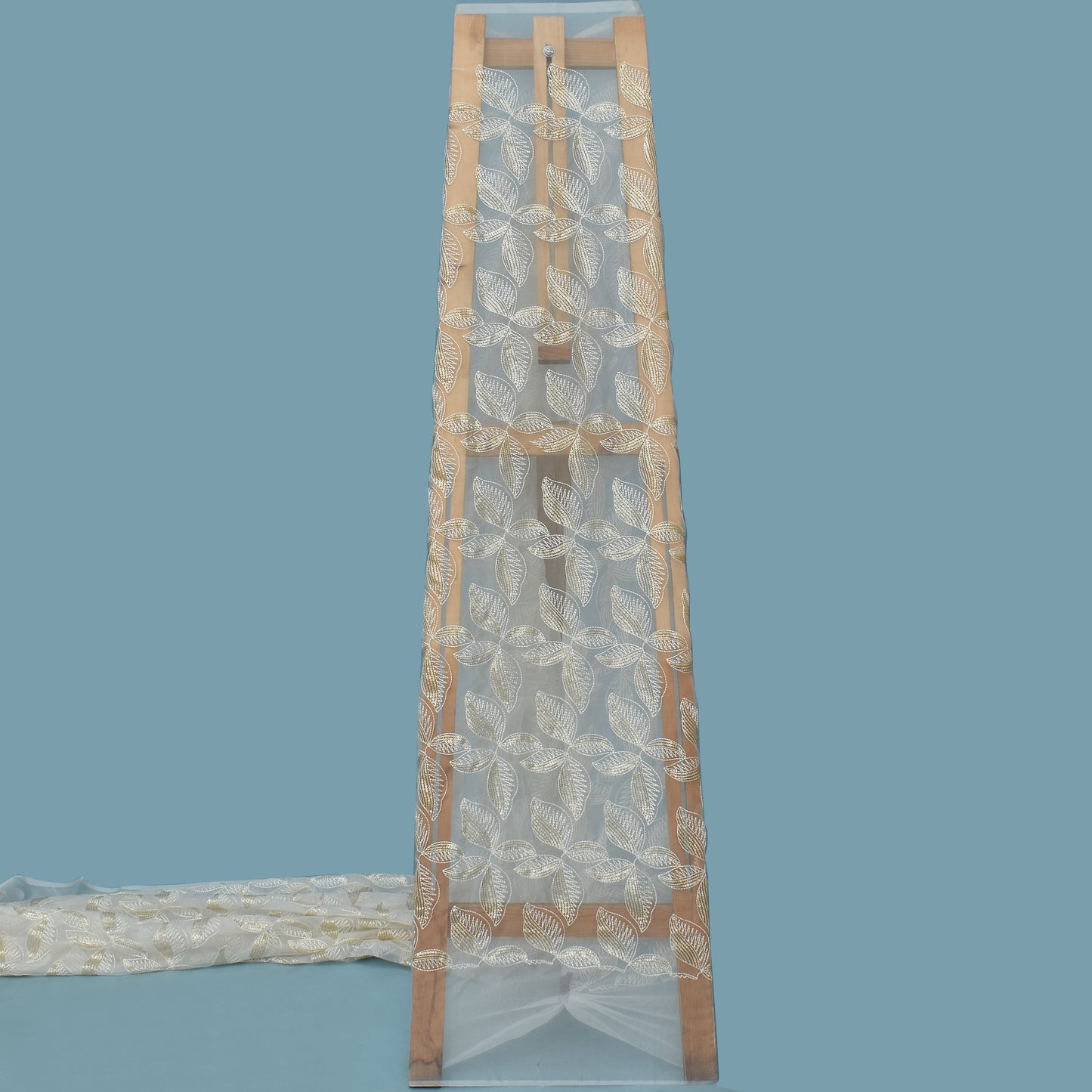 White Color Organza Sequins Embroidery Fabric