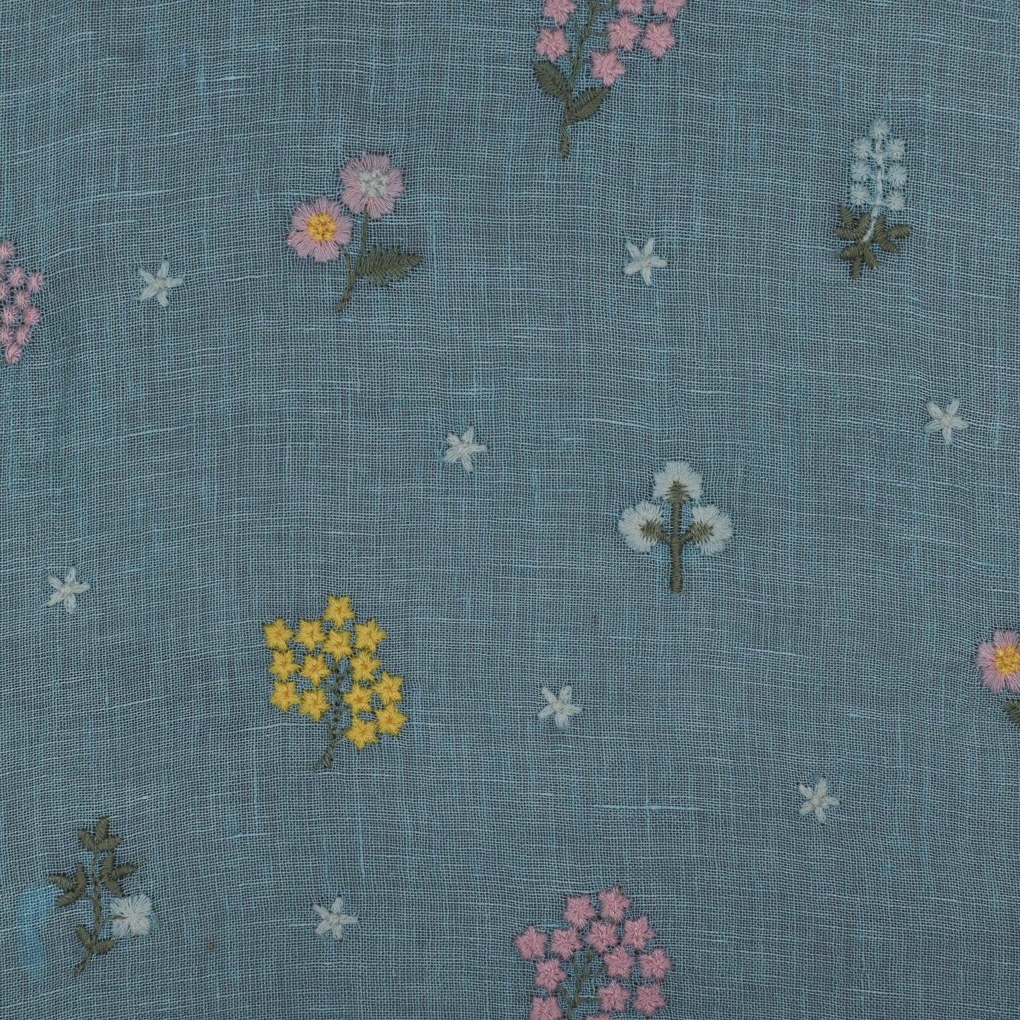 Sky Blue Color Linen Embroidery Fabric