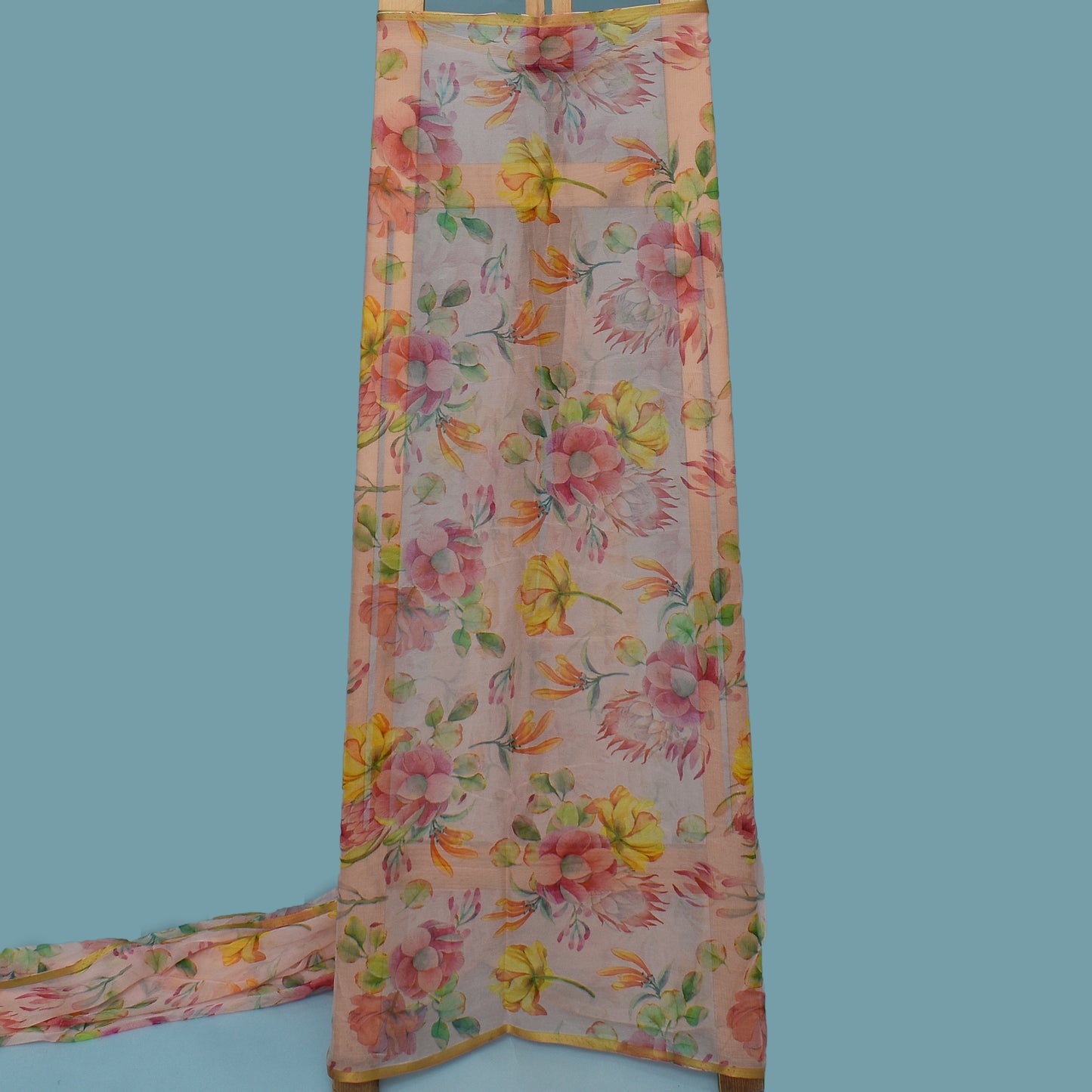 Peach Color Chiffon Hydra Print Fabric
