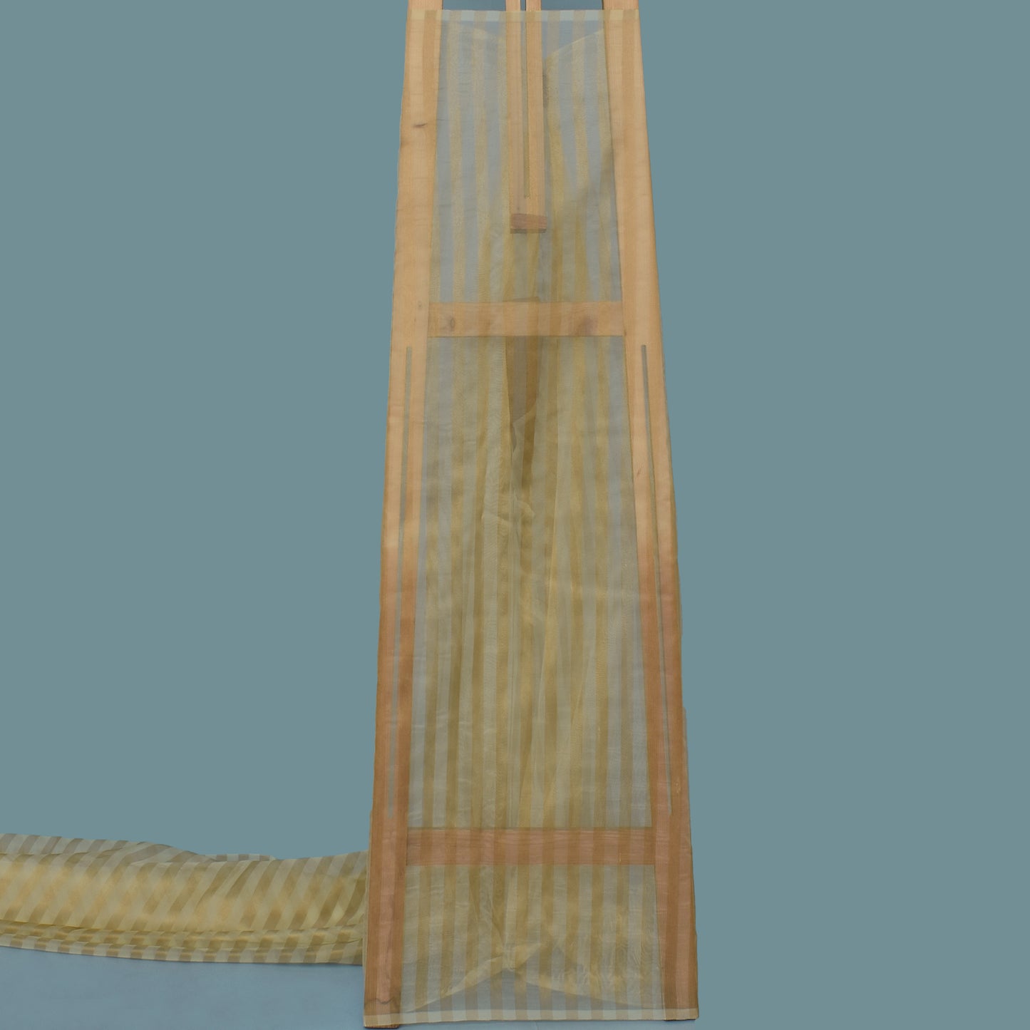 Beige Color Organza Zari Stripe Fabric