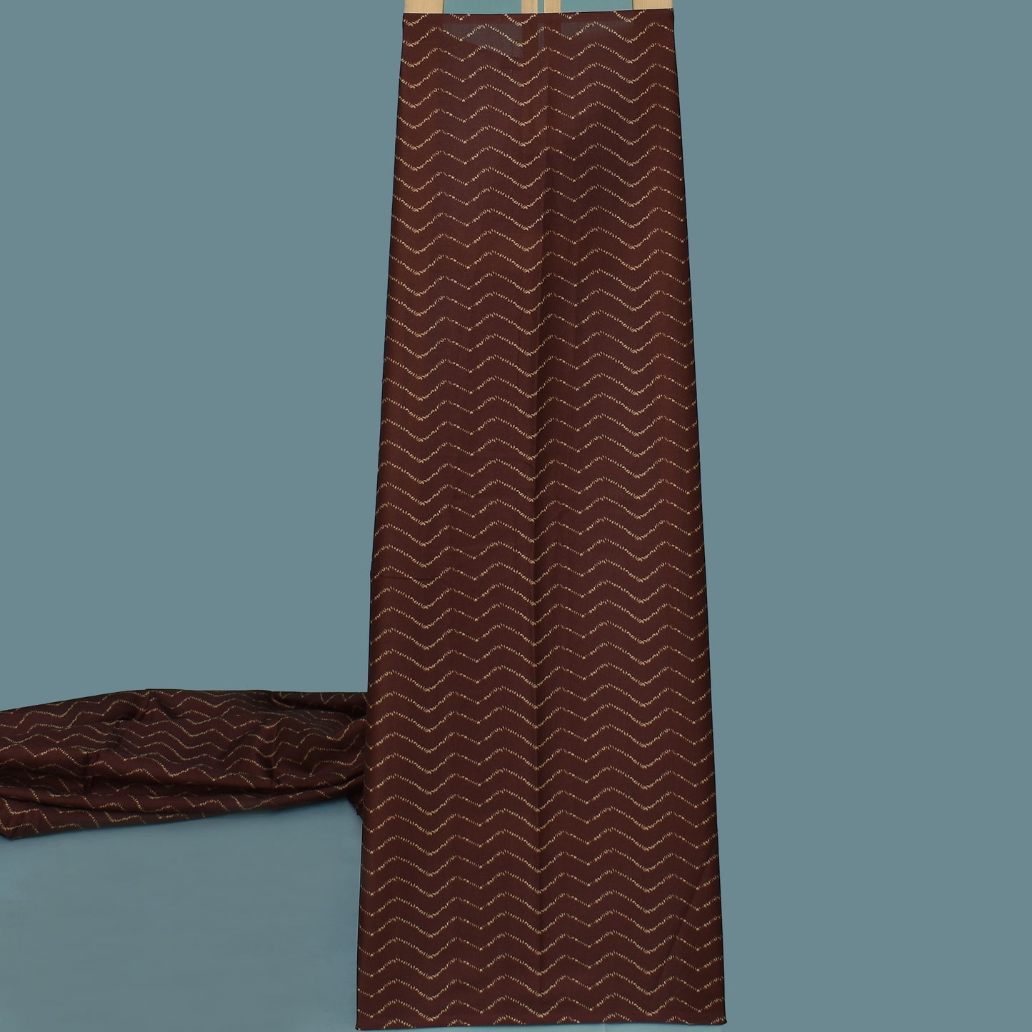 Brown Color Slub Tussar Print Fabric