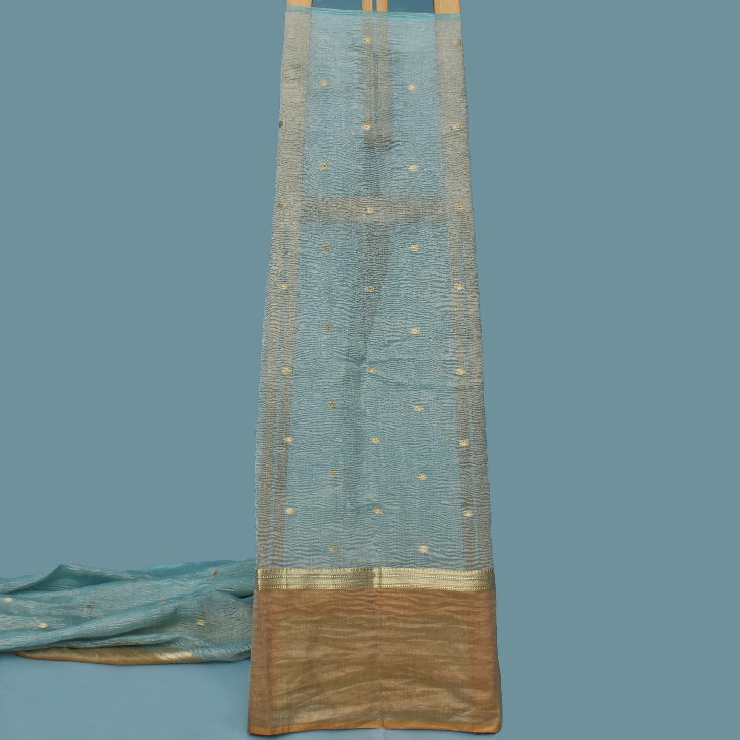 Sky Blue Color Crush Tissue Border Fabric