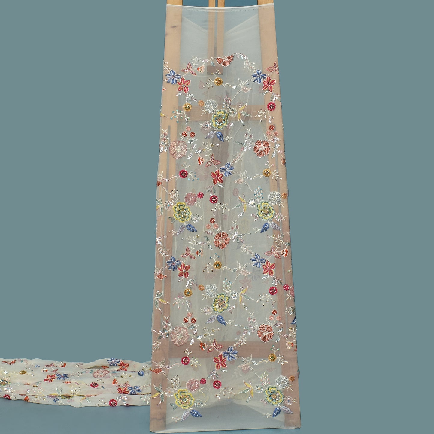 White Color Georgette Embroidery Fabric