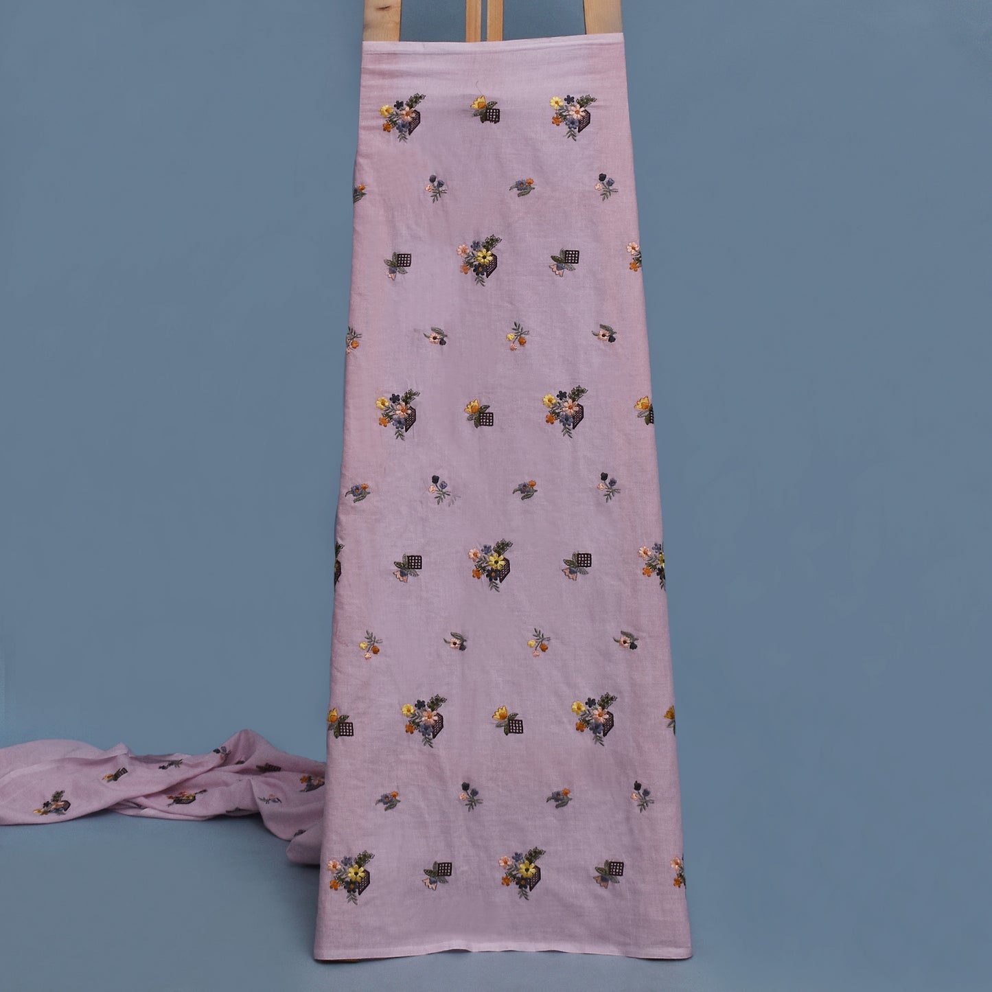 Pink Color Cotton Embroidery Fabric