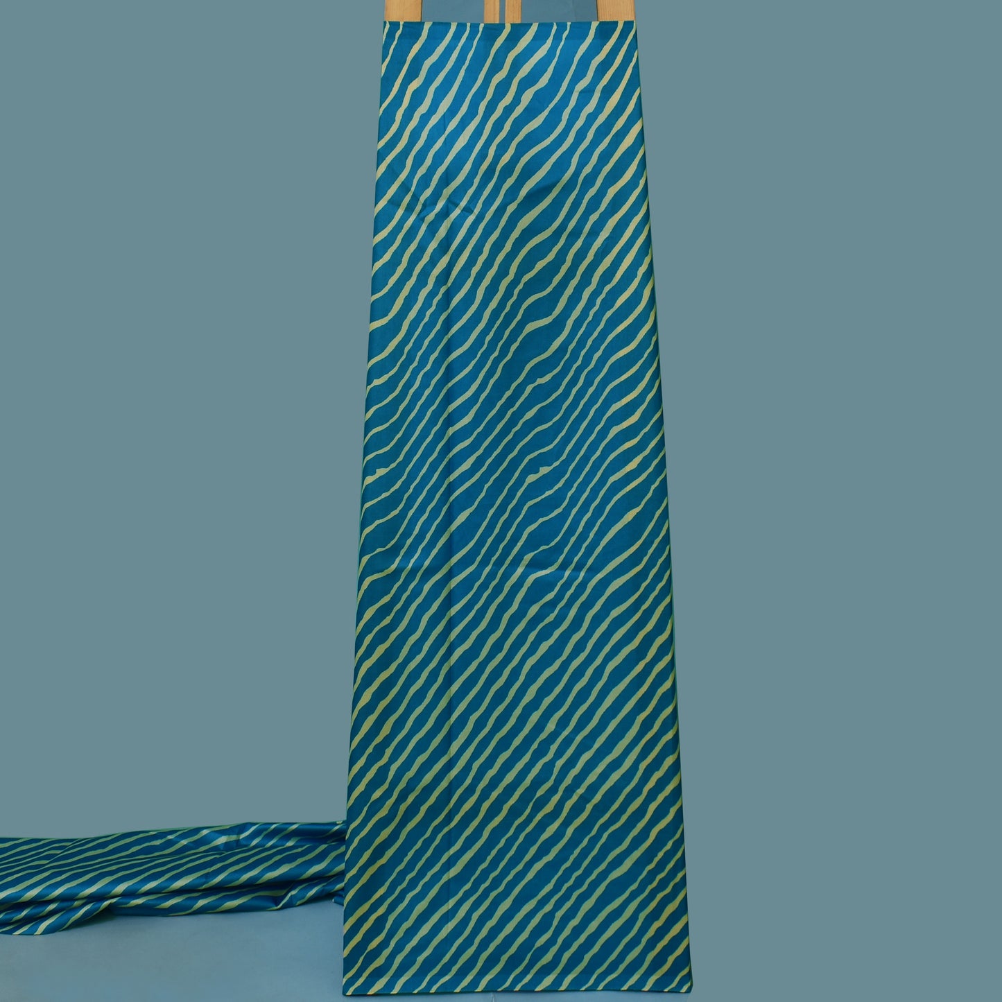 Blue Color Slub Tussar Print Fabric