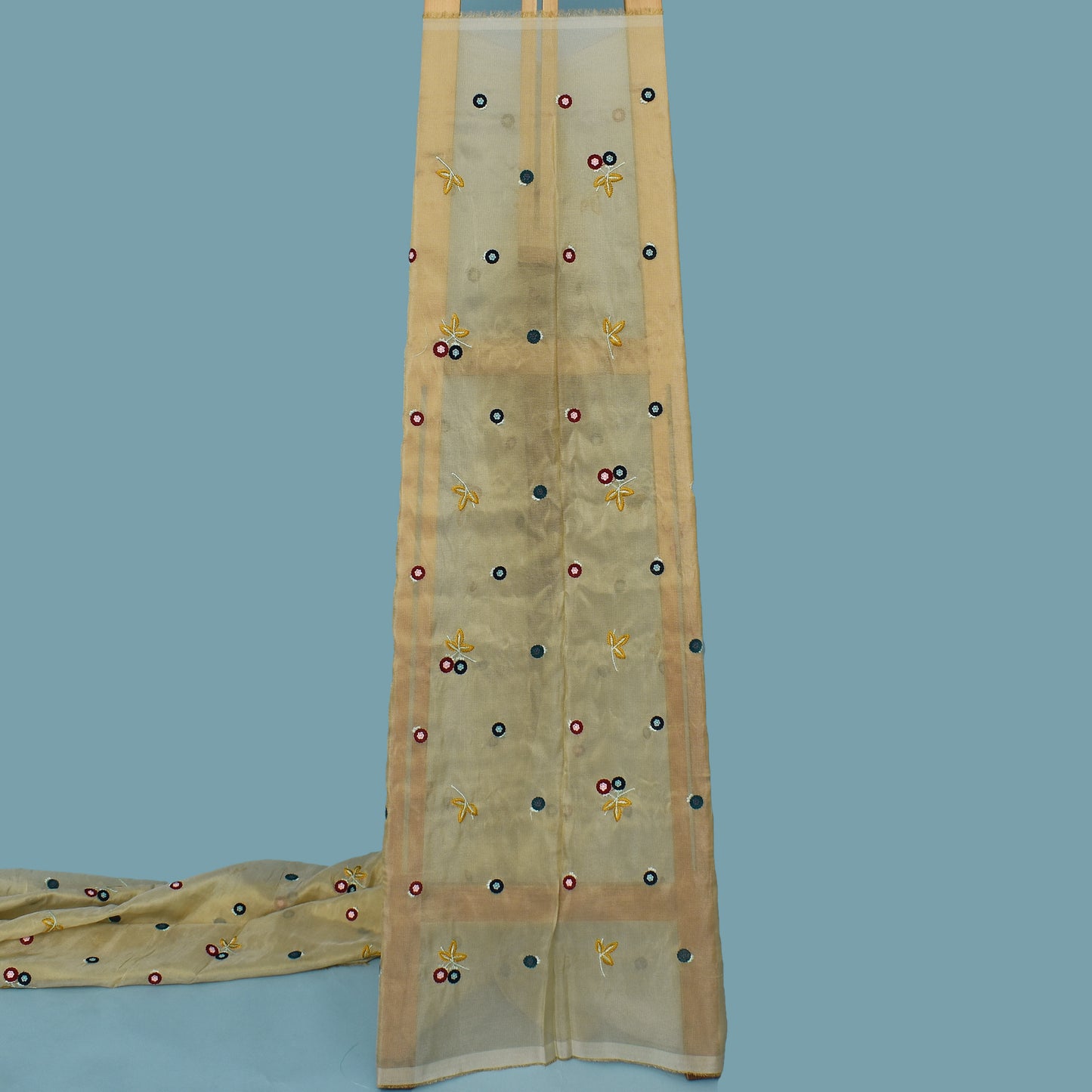 Beige Color Tissue Linen Booti Fabric