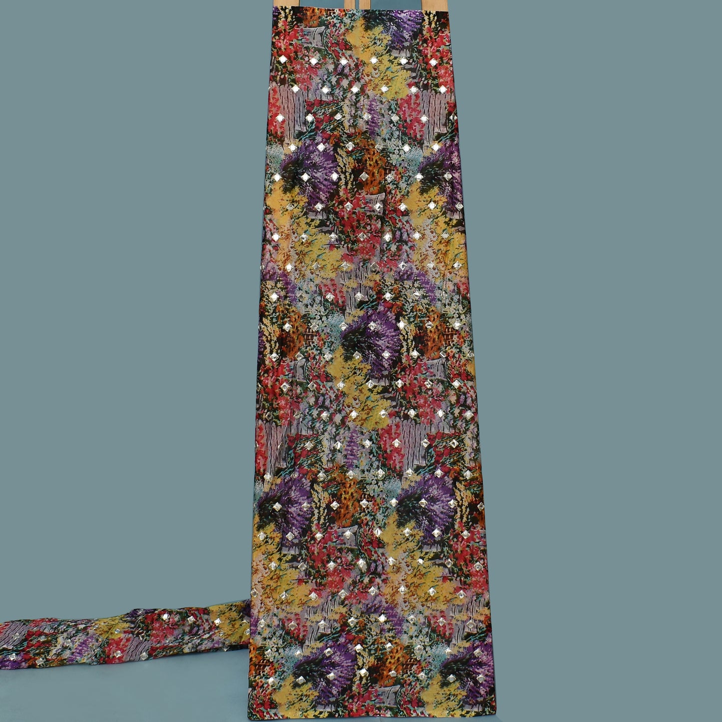 Chinon Chiffon Print Mirror Work Fabric