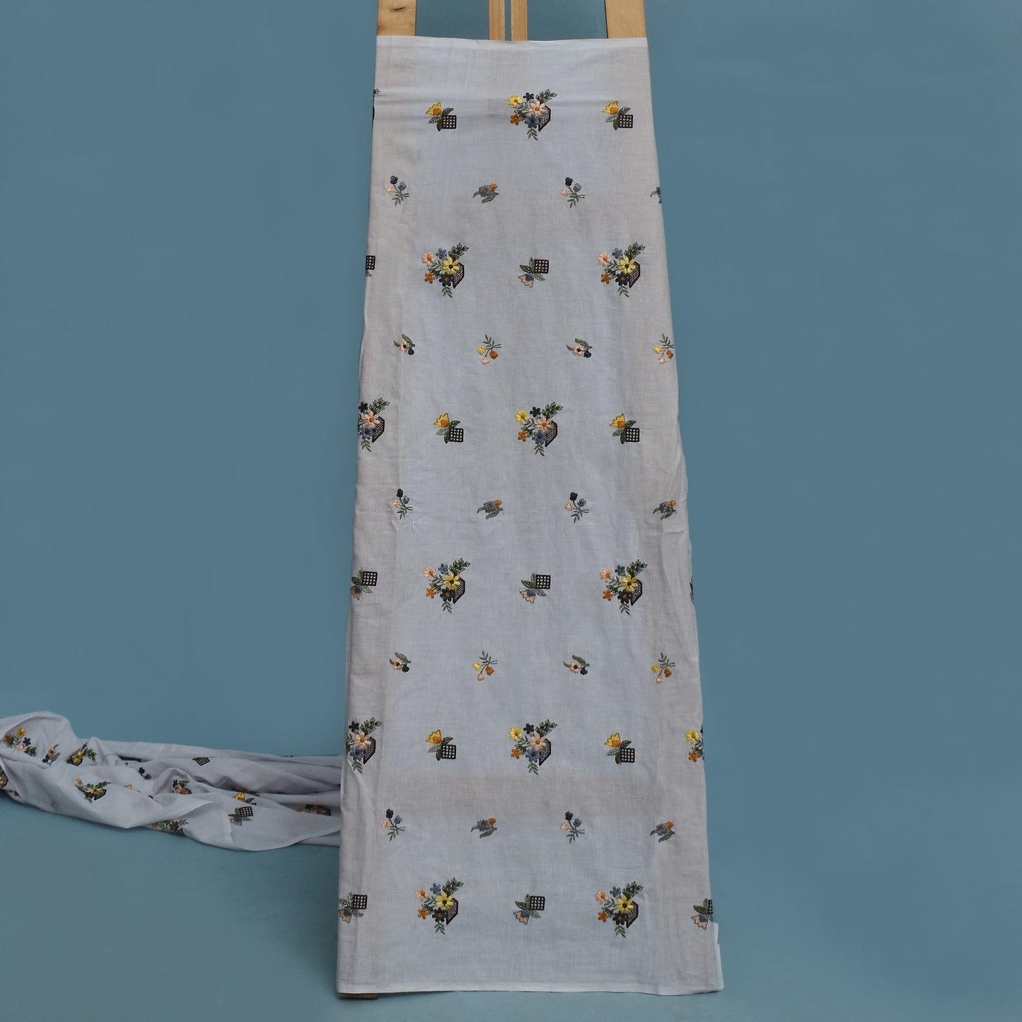 Grey Color Cotton Embroidery Fabric