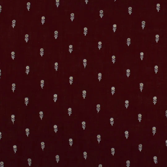 Maroon Color Linen Booti Fabric (Cut Pieces 2Mtr)
