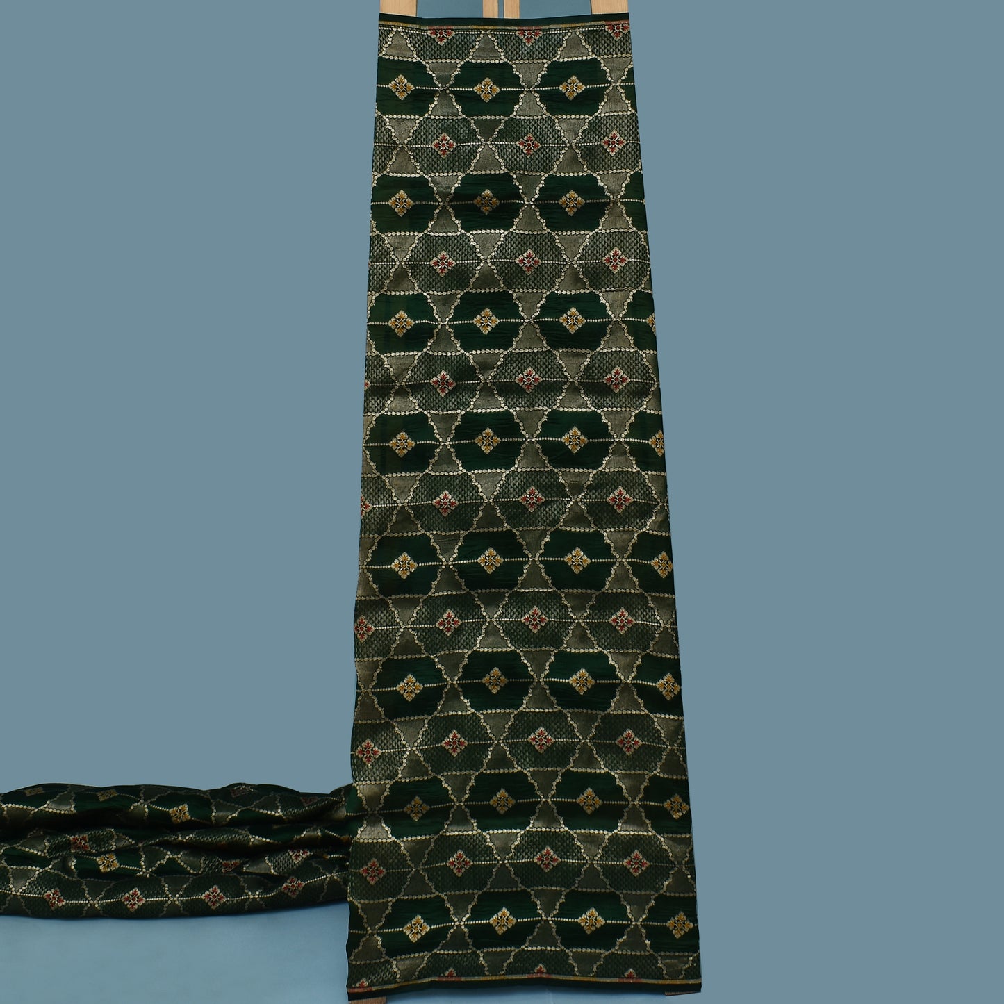 Bottle Green Color Katan Meena Brocade Fabric