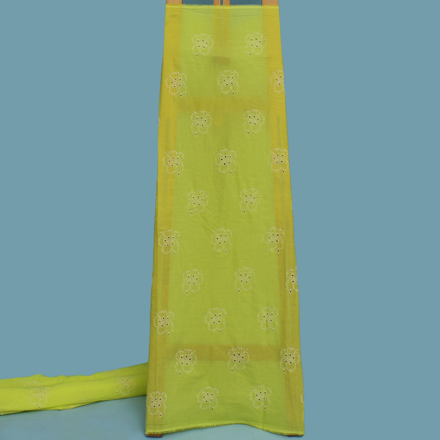 Parrot Green Color Cotton Chikan Embroidery Fabric