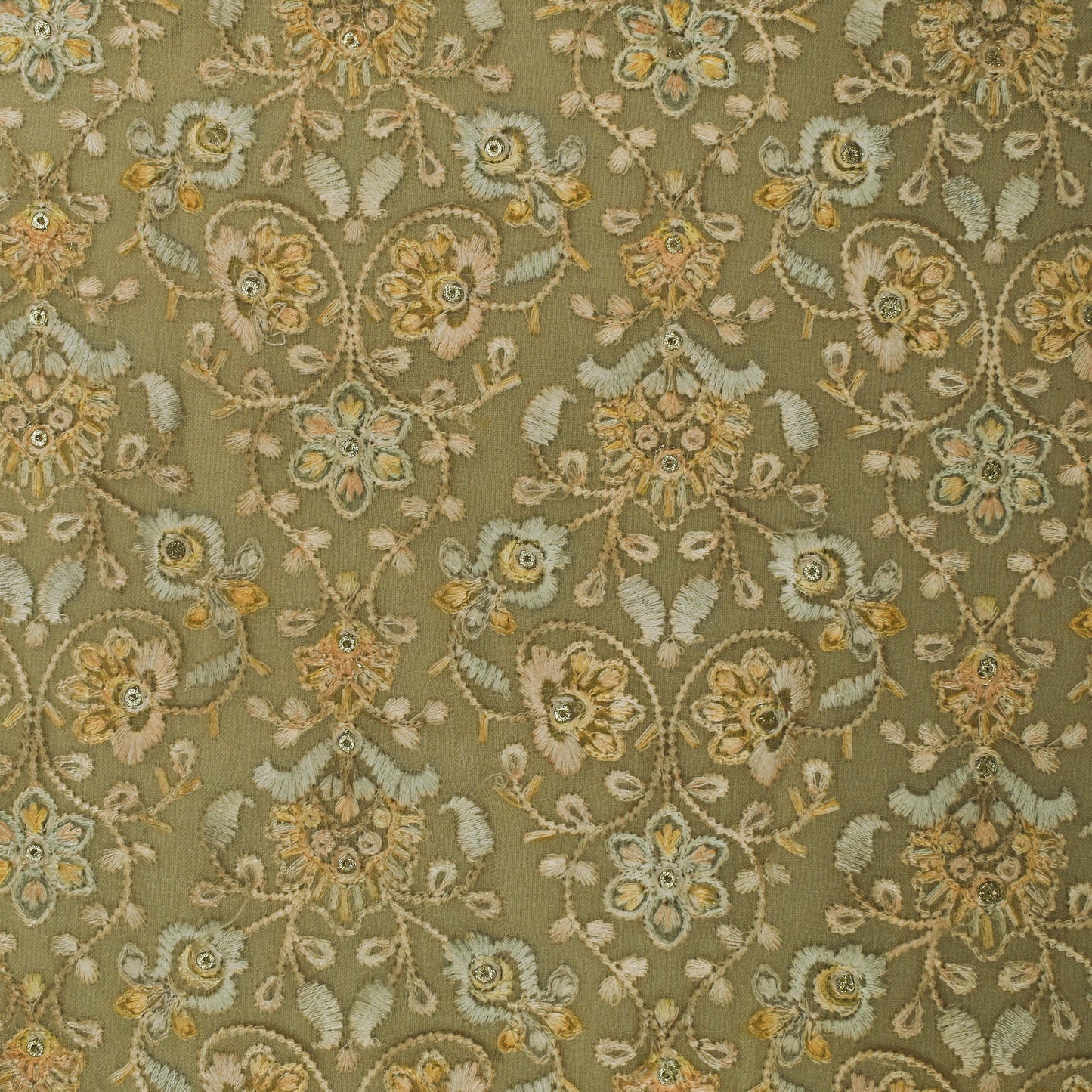 Mehndi Color Organza Embroidery Designer Fabric