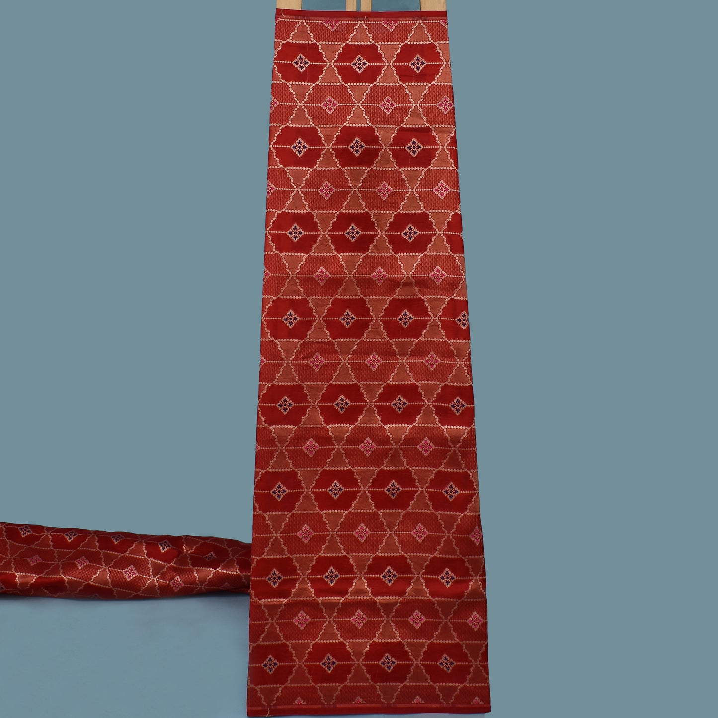 Red Color Katan Meena Brocade Fabric