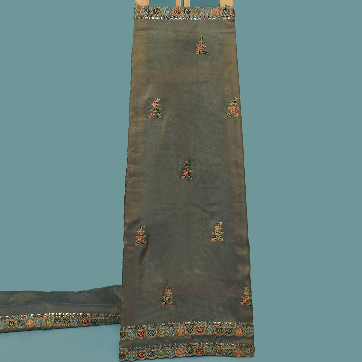 Mint Green Color Tissue Booti Embroidery Fabric