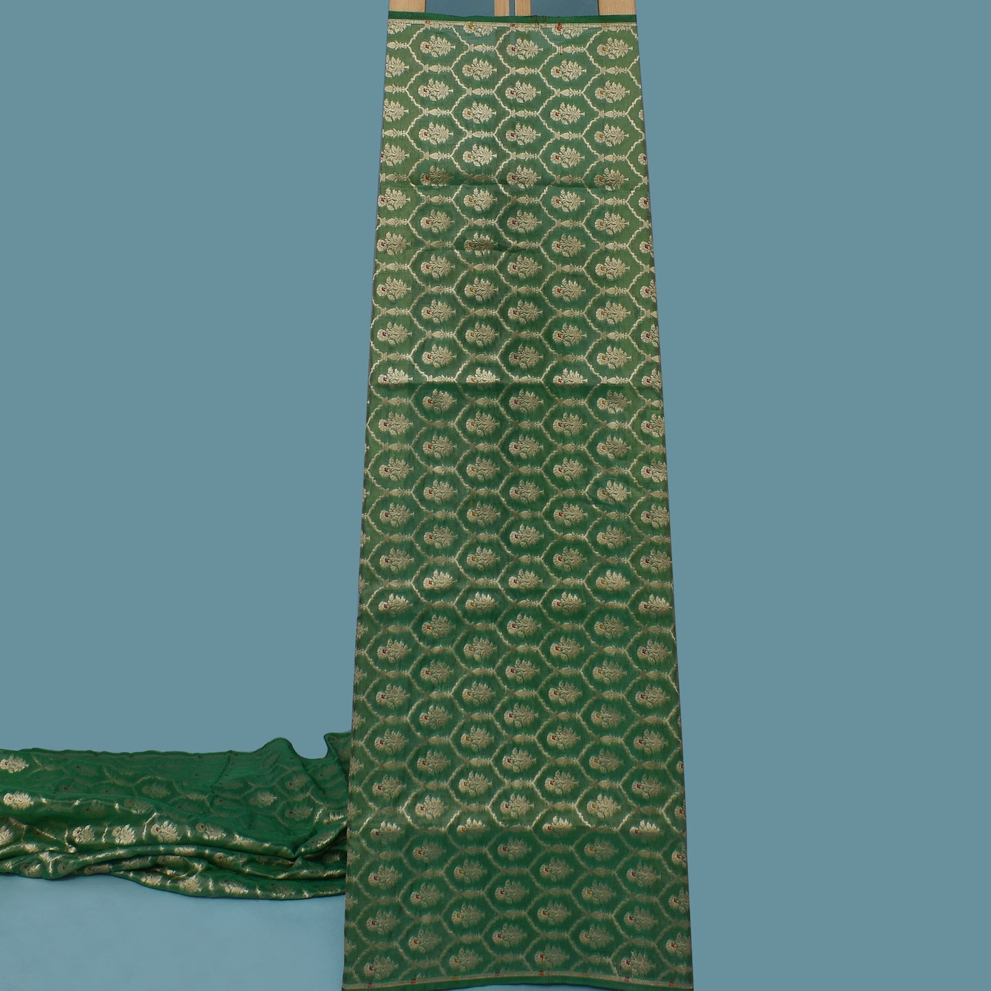 Green Color Tissue Brocade Fabric