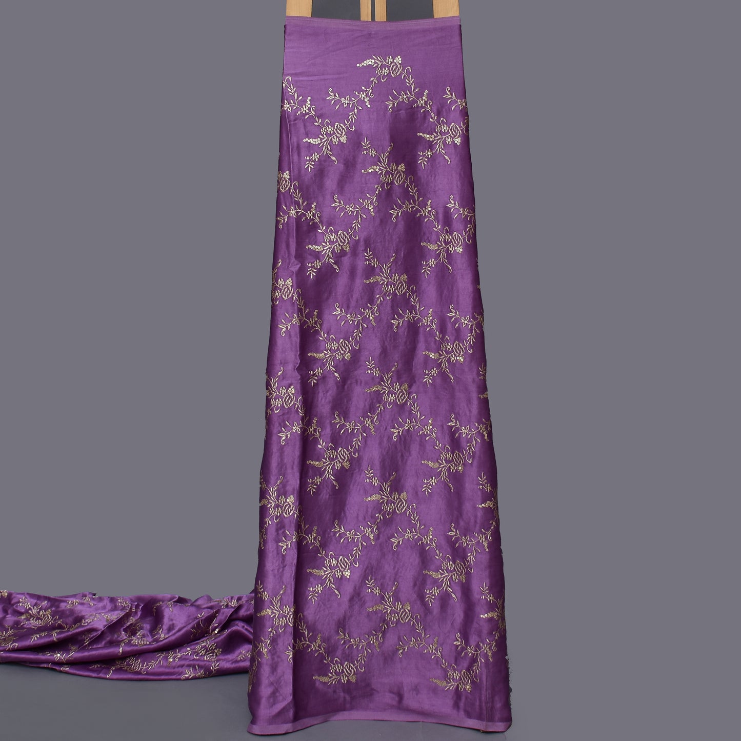 Lavender Color Gajji Silk Embroidery Fabric