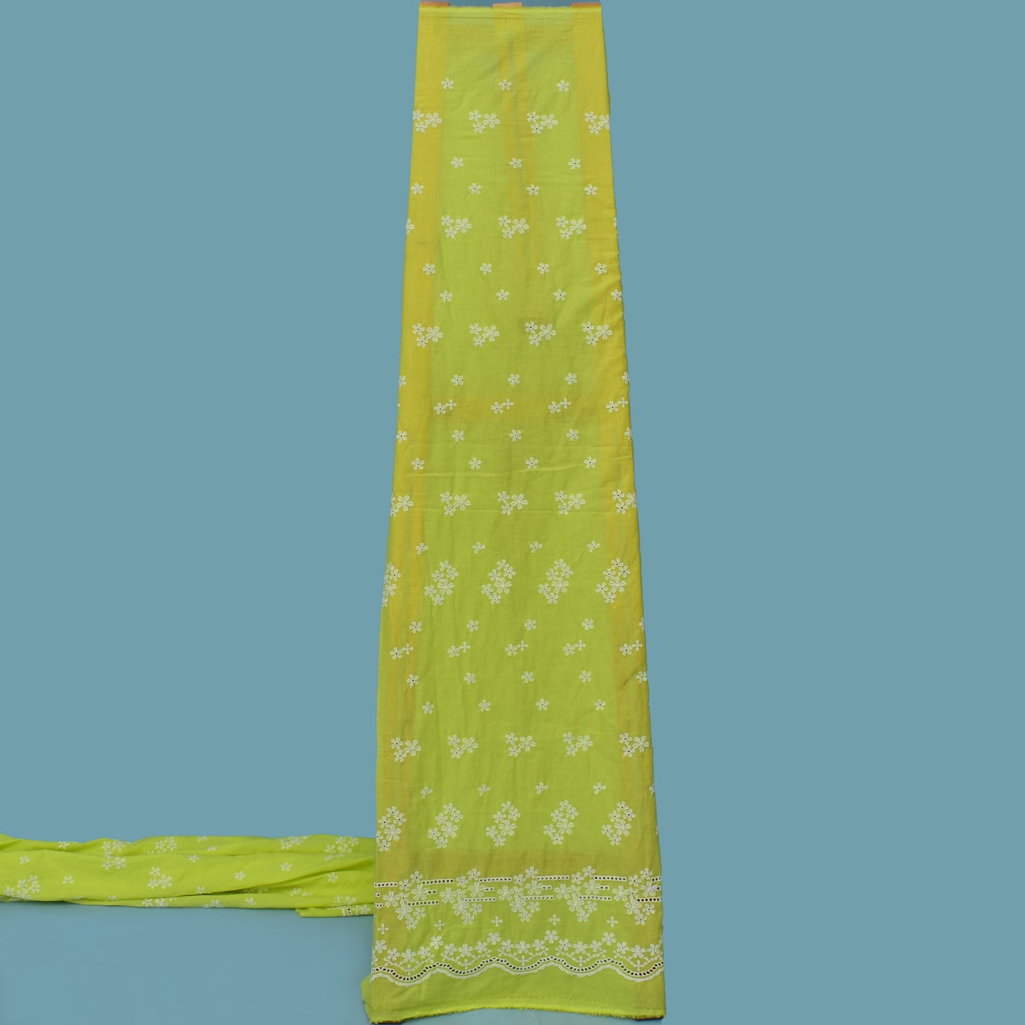 Parrot Green Color Cotton Embroidery Fabric