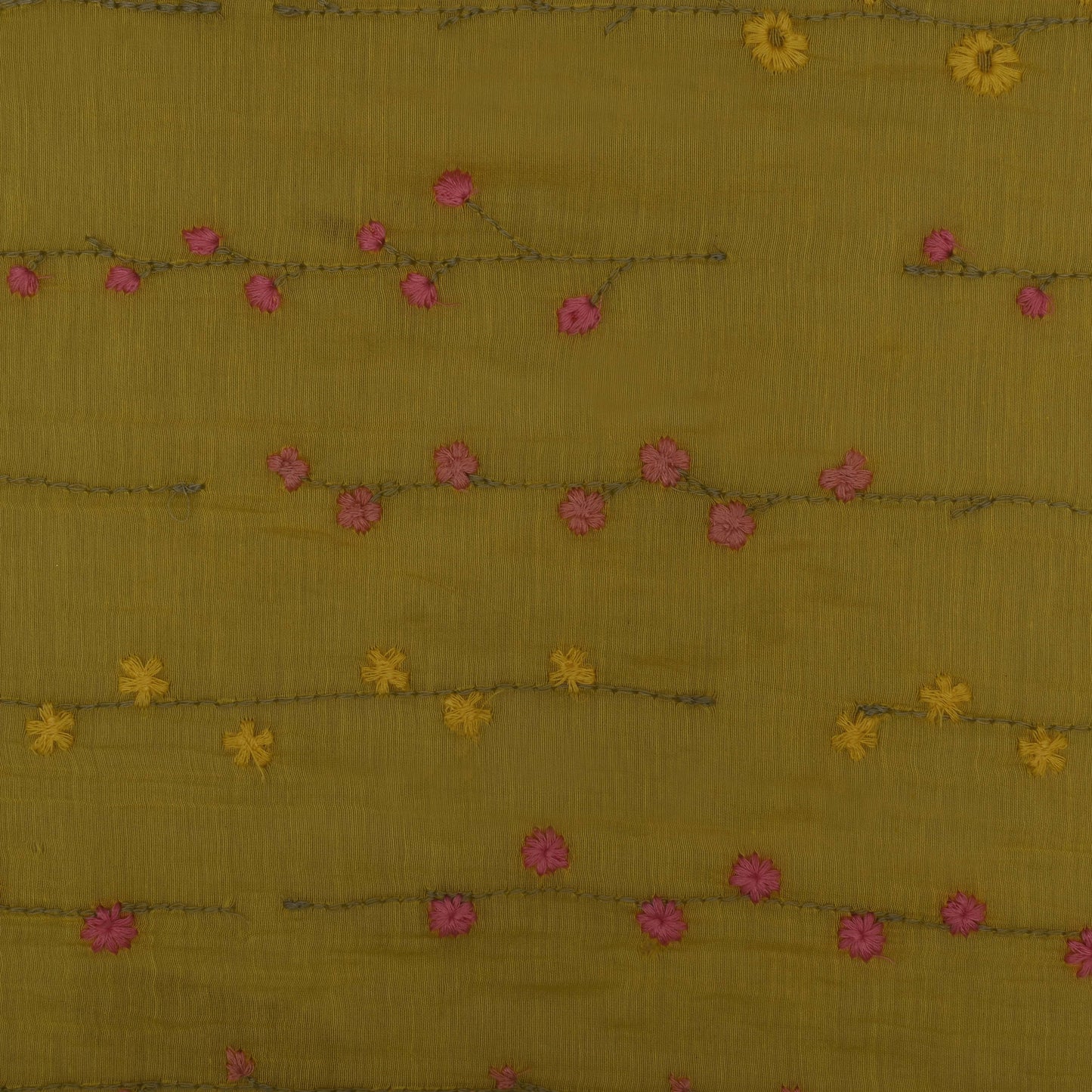 Yellow Color Chanderi Embroidery Fabric