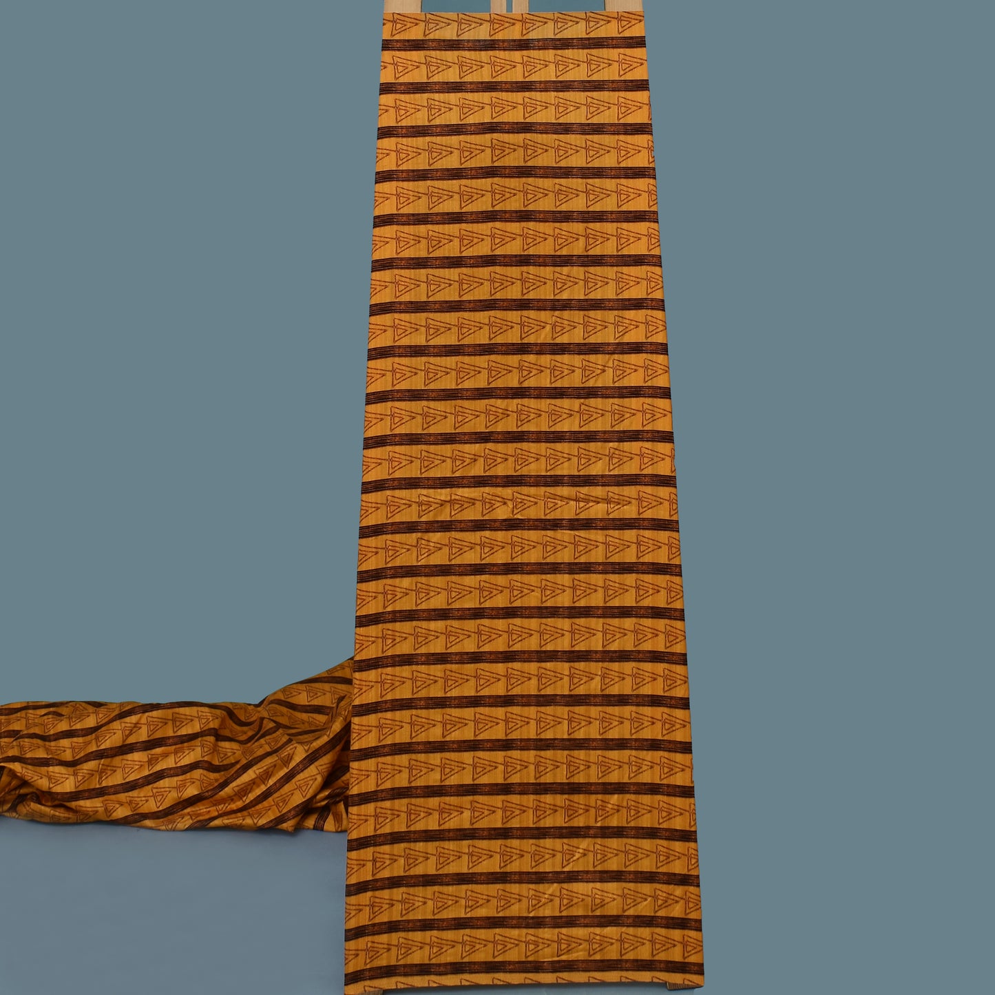 Mustard Color Tussar Silk Print Fabric