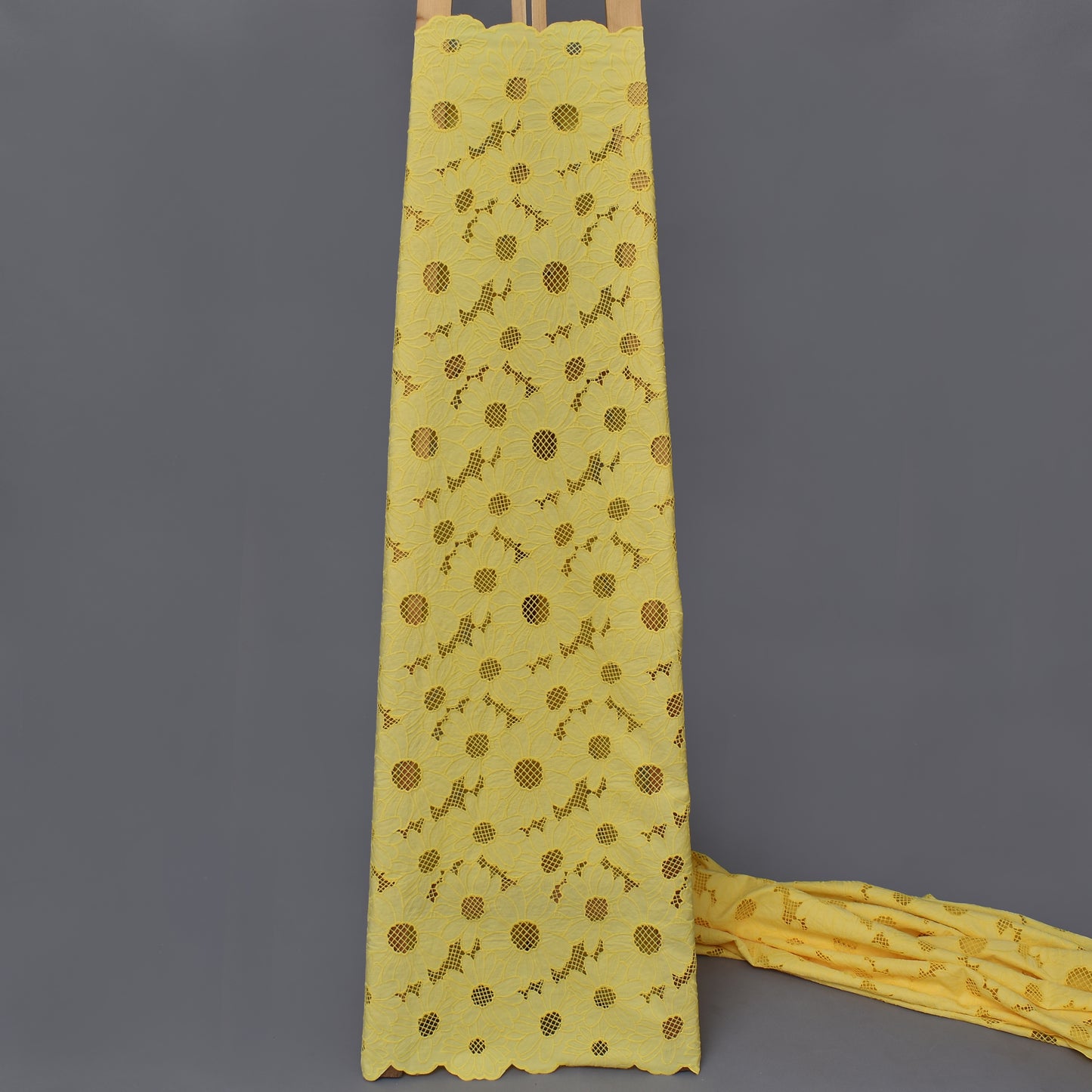 Yellow Color Crepe Embroidery Fabric