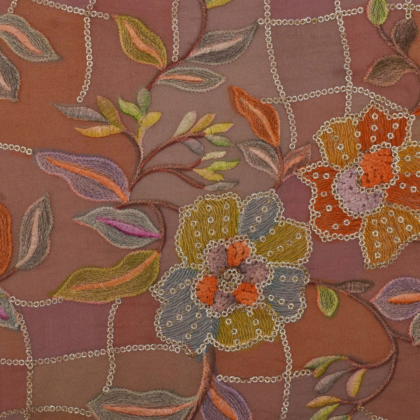 Multi Colored Organza Embroidery Designer Fabric