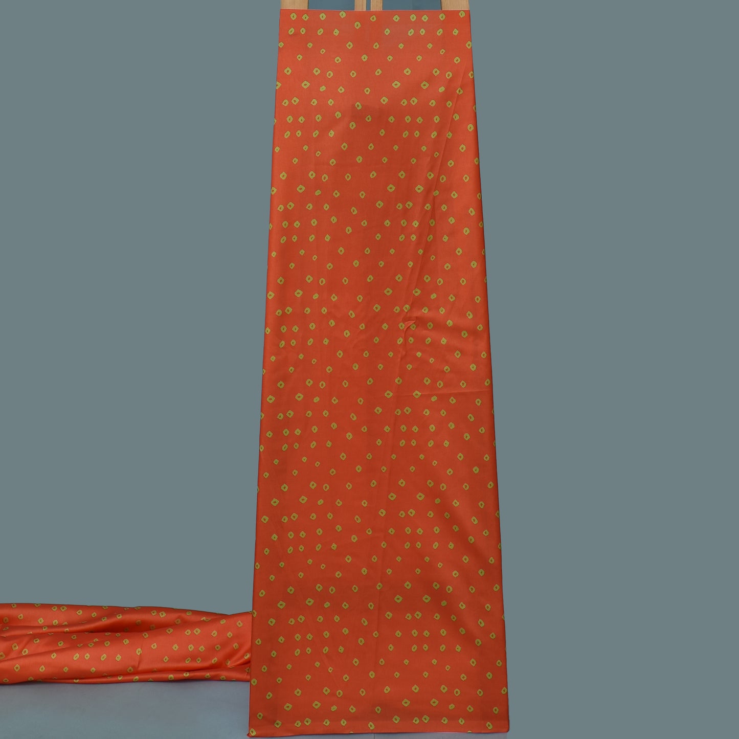 Orange Color Slub Tussar Print Fabric