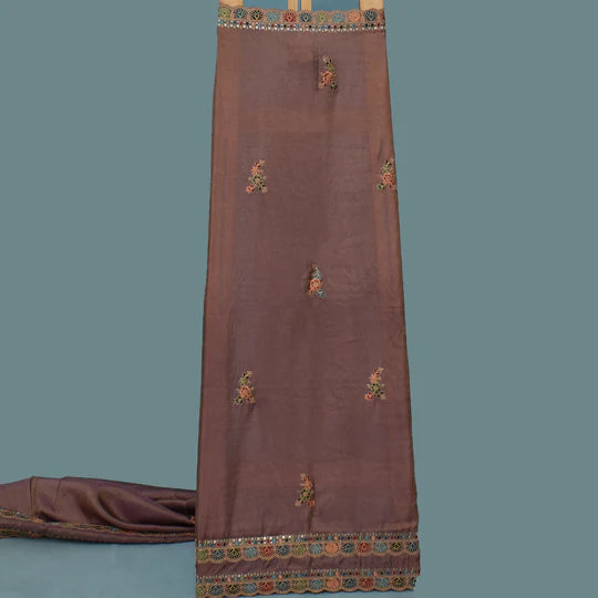 Onion Color Tissue Booti Embroidery Fabric (Cut Pieces 1Mtr)