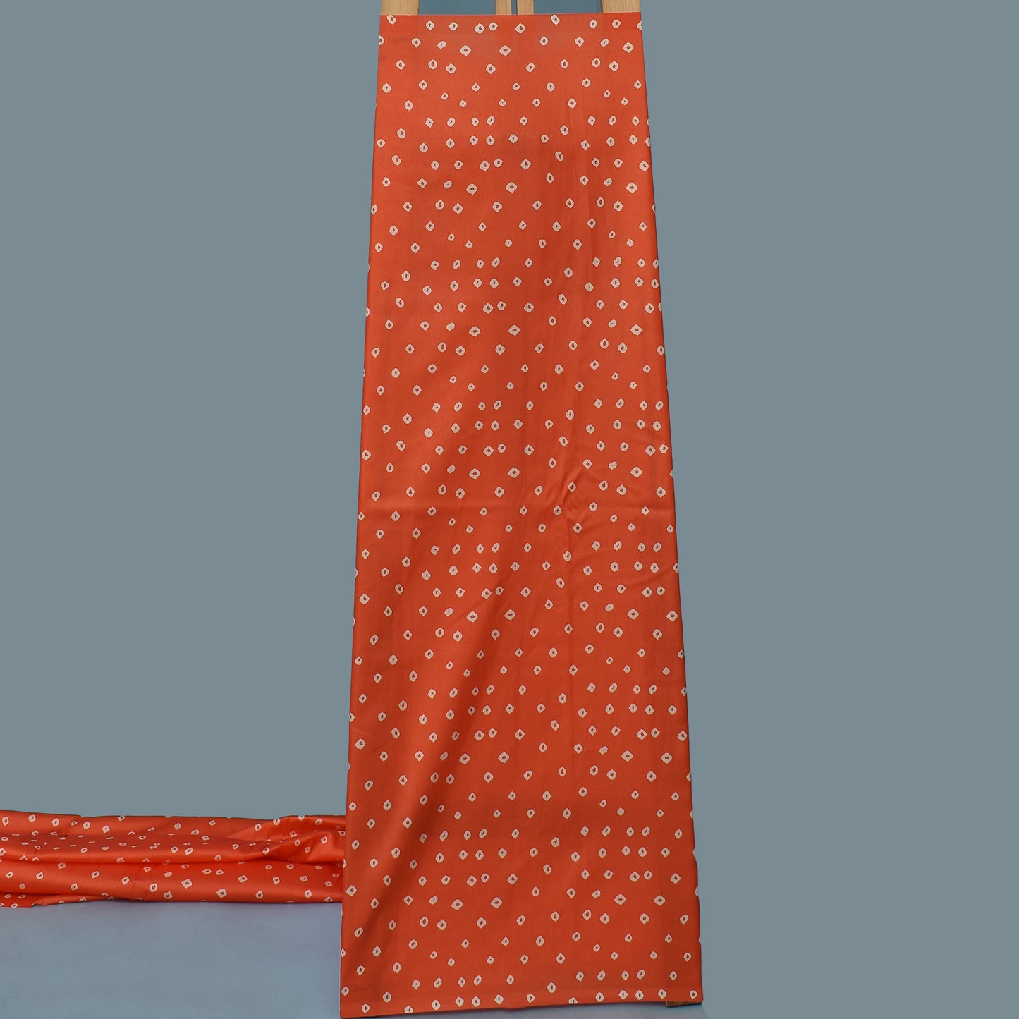 Orange Color Slub Tussar Print Fabric