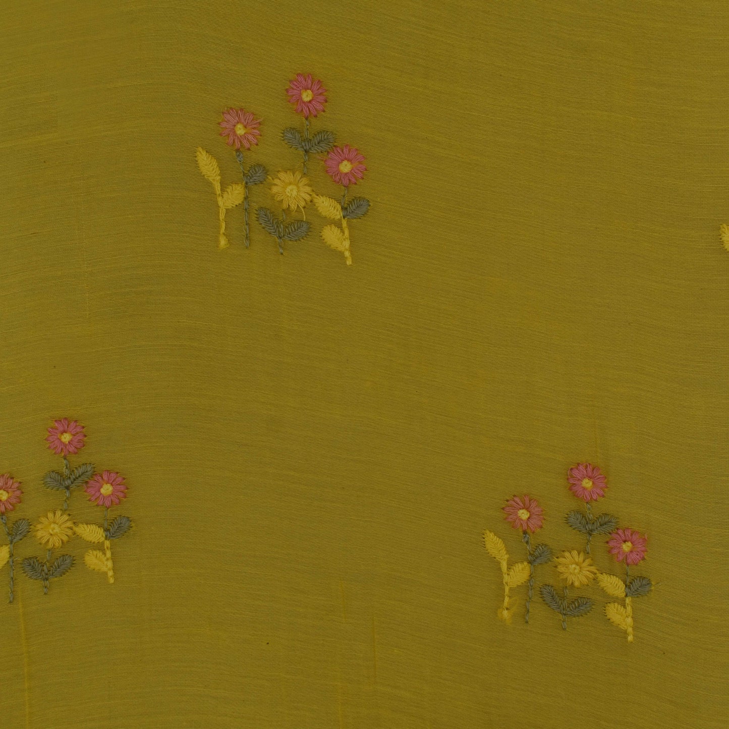 Yellow Color Chanderi Embroidery Fabric