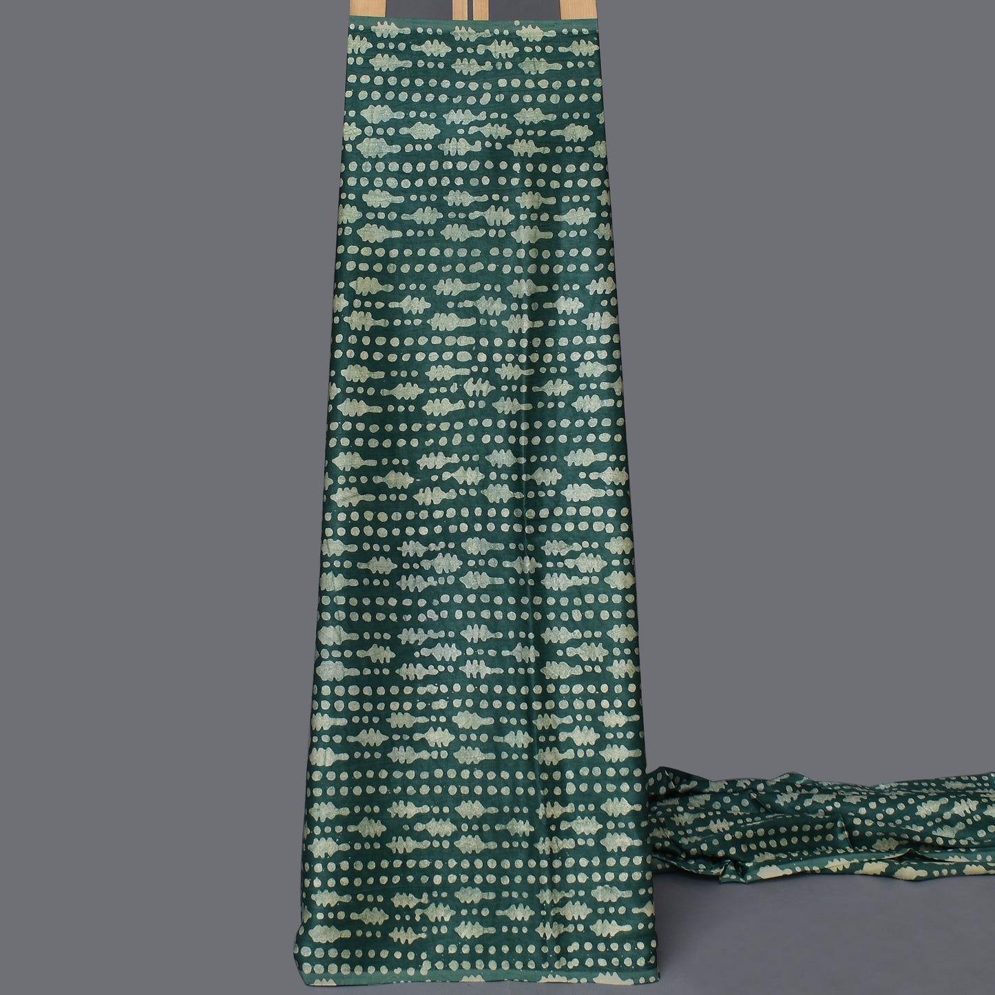 Bottle Green Color Gajji Silk Batik Print Fabric