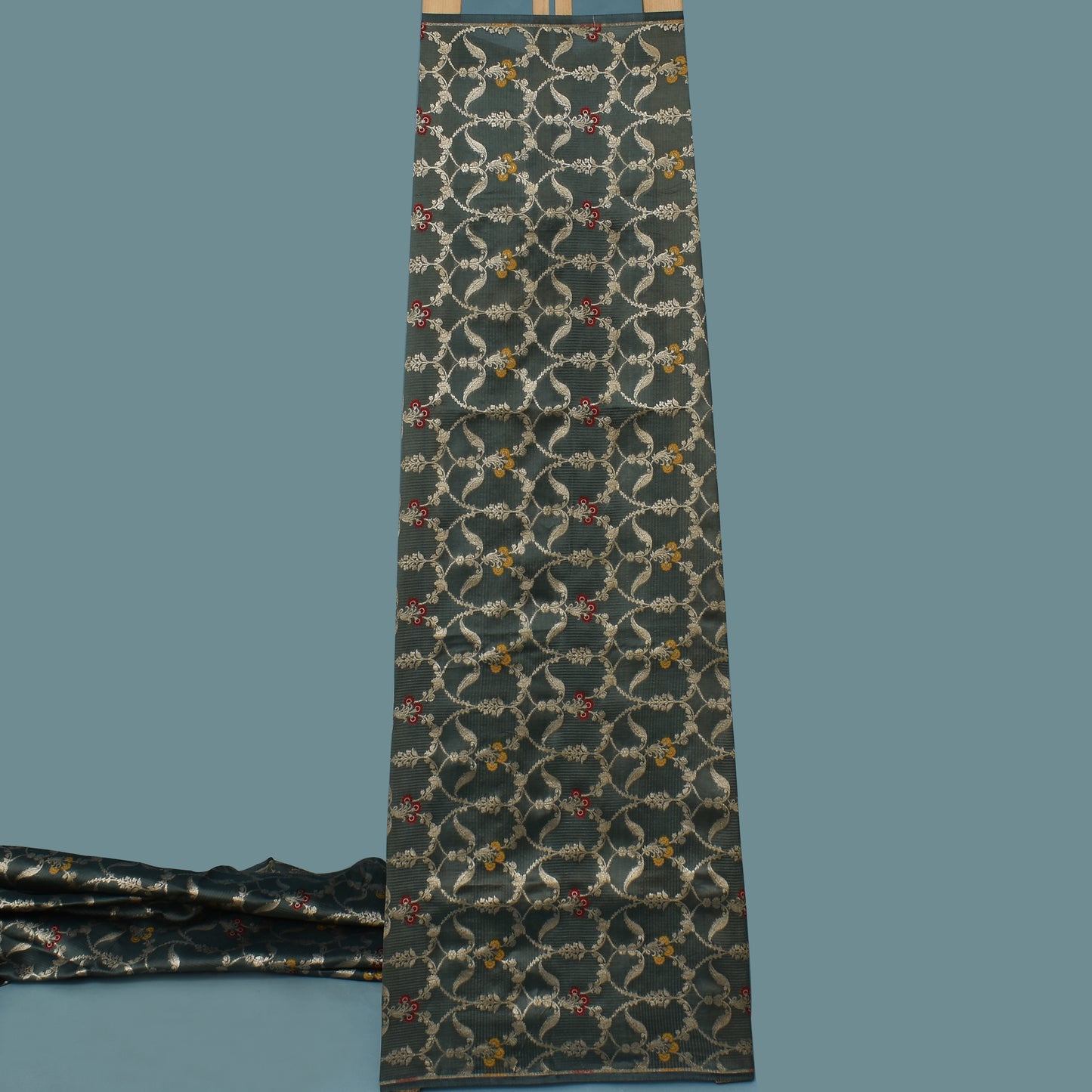 Steel Grey Color Brocade Fabric