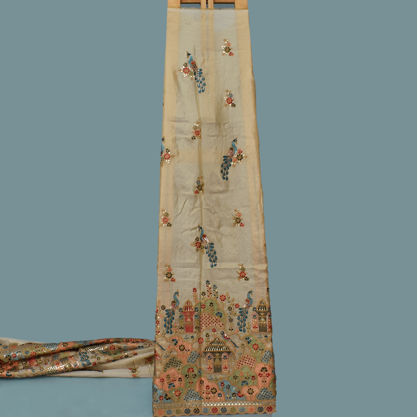 Beige Color Tissue Embroidery Fabric