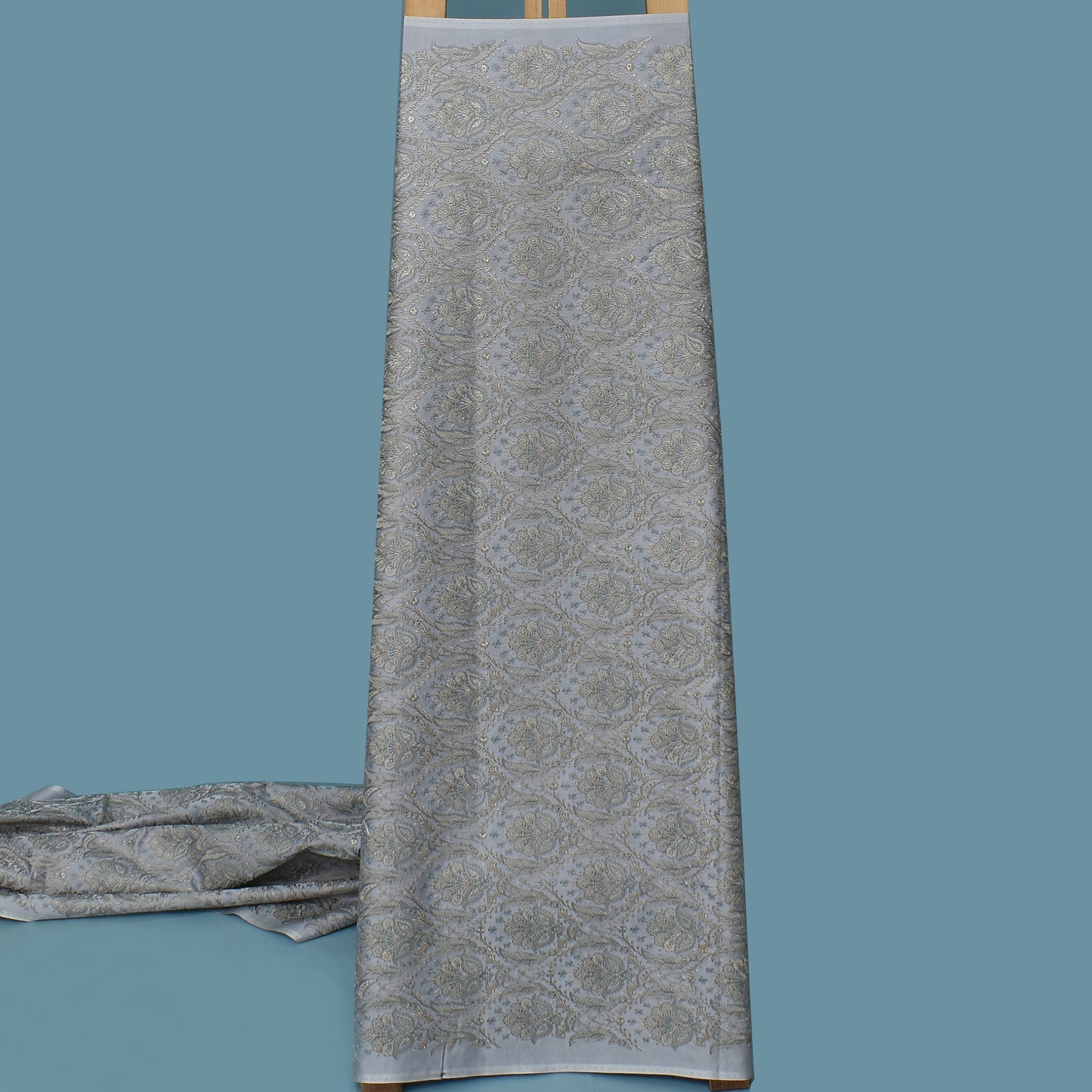 Grey Color Satin Brocade Embroidery Fabric