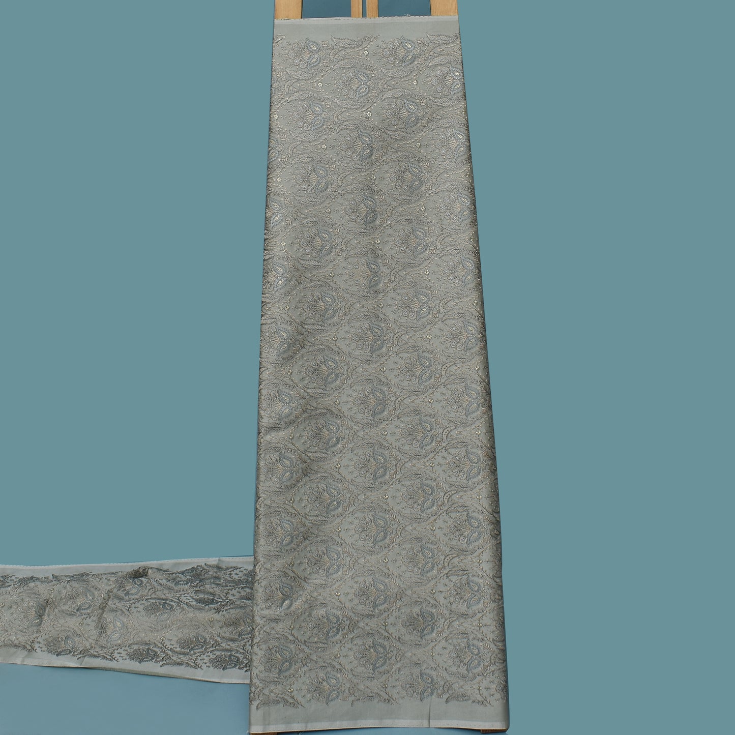 Grey Color Satin Brocade Embroidery Fabric