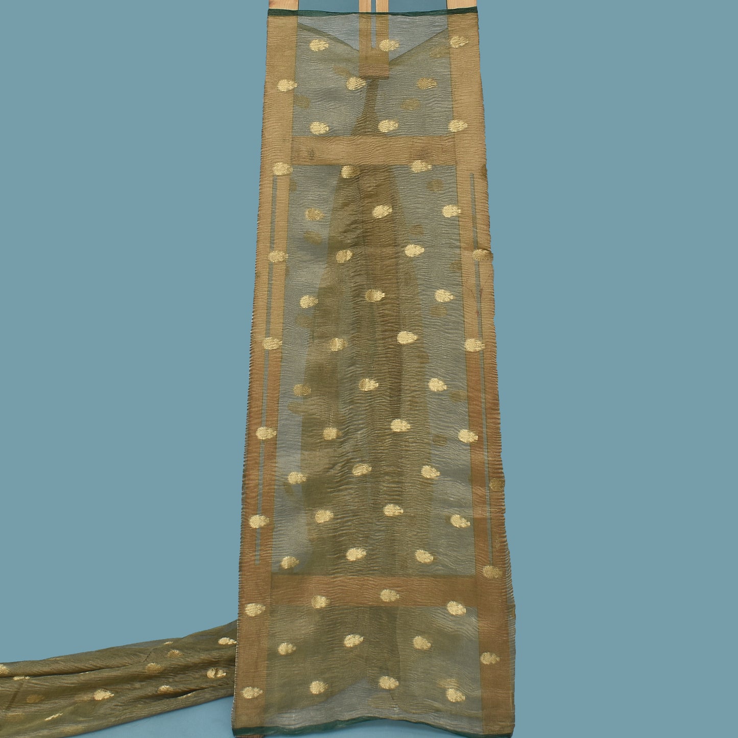 Moss Green Color Crush Tissue Booti Fabric