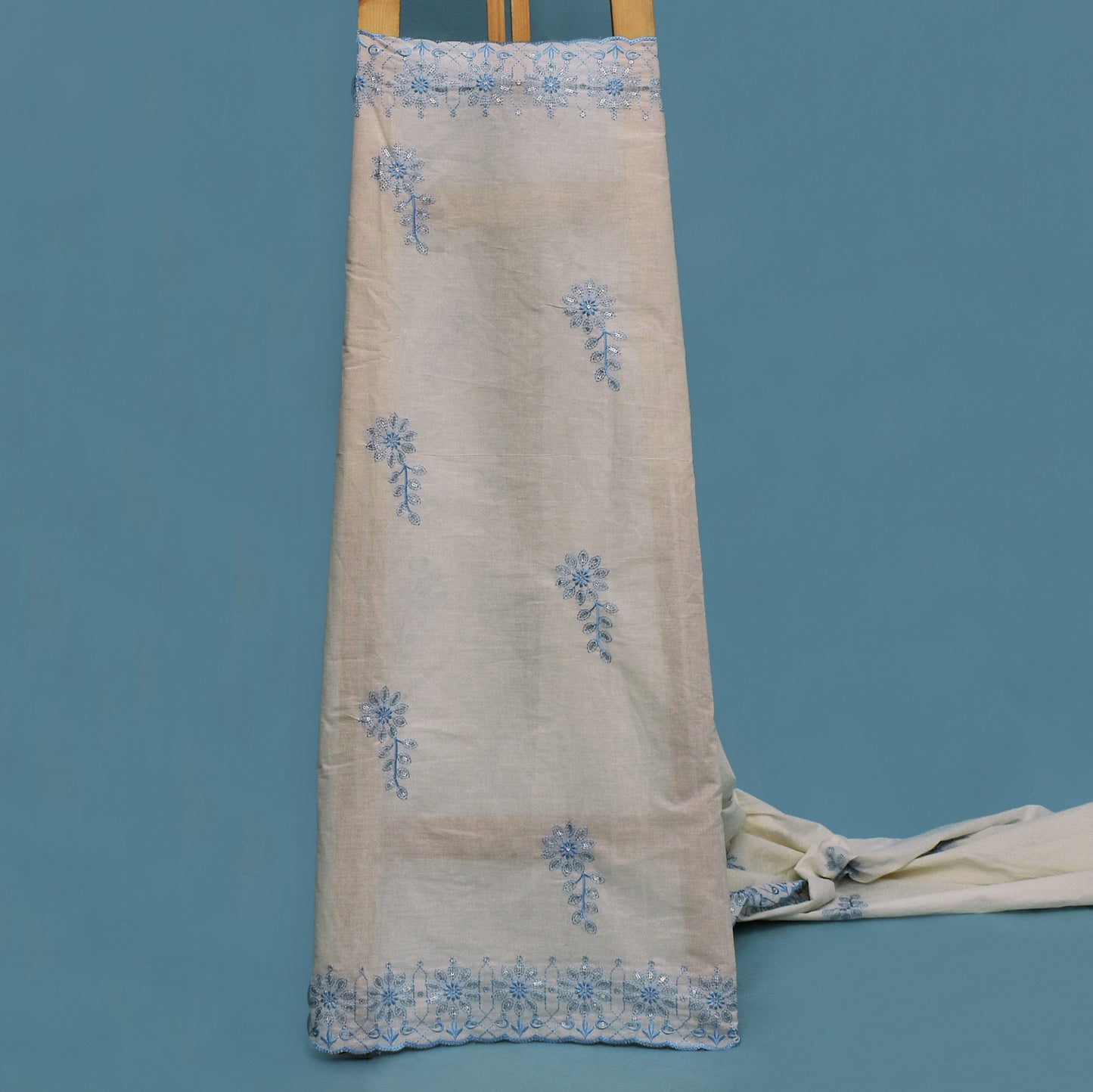 Off White Color Cotton Embroidery Fabric