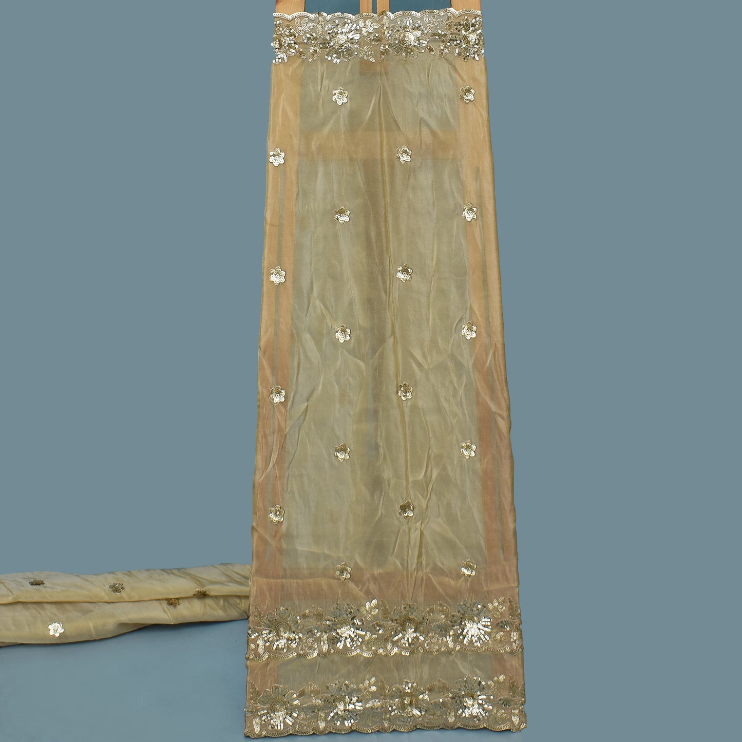 Beige Color Tissue Booti Embroidery Fabric