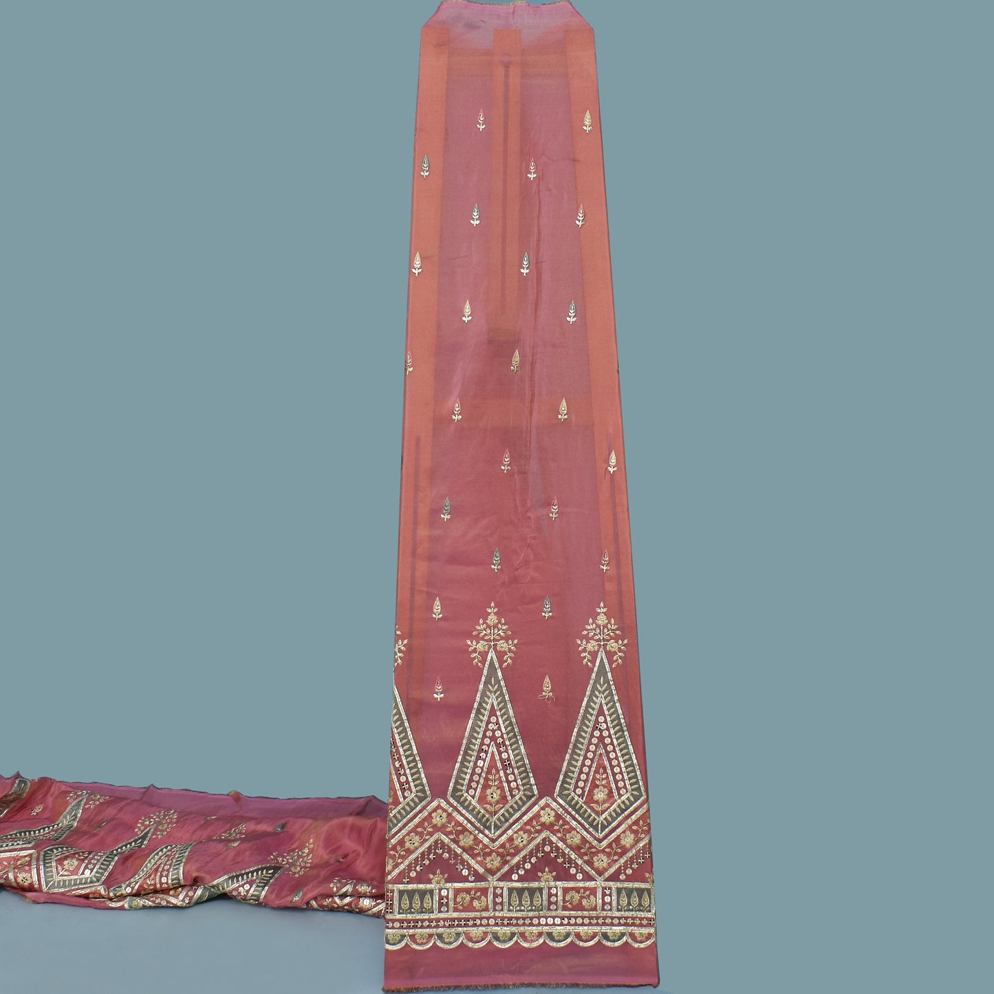 Pink Color Tissue Border Embroidery Fabric