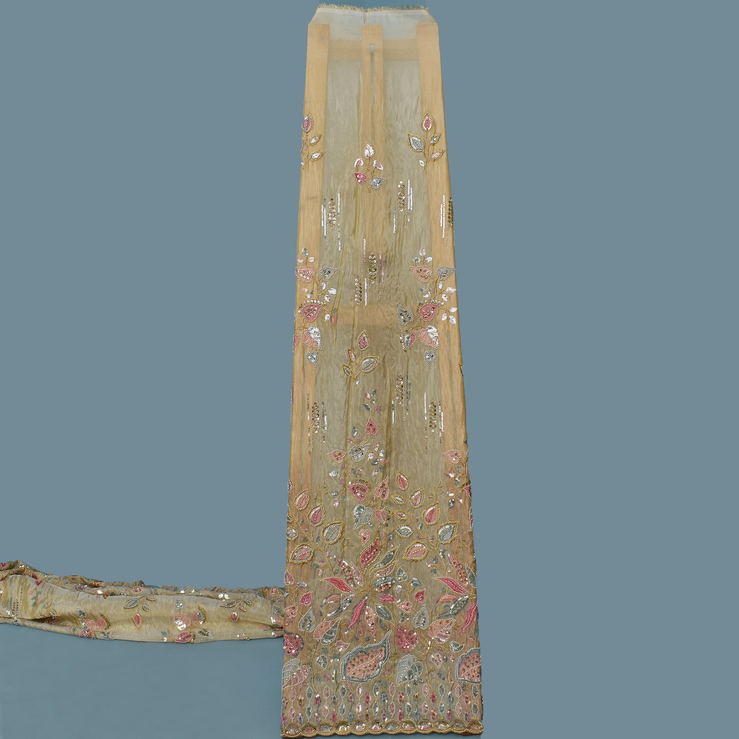 Beige Color Tissue Embroidery Fabric