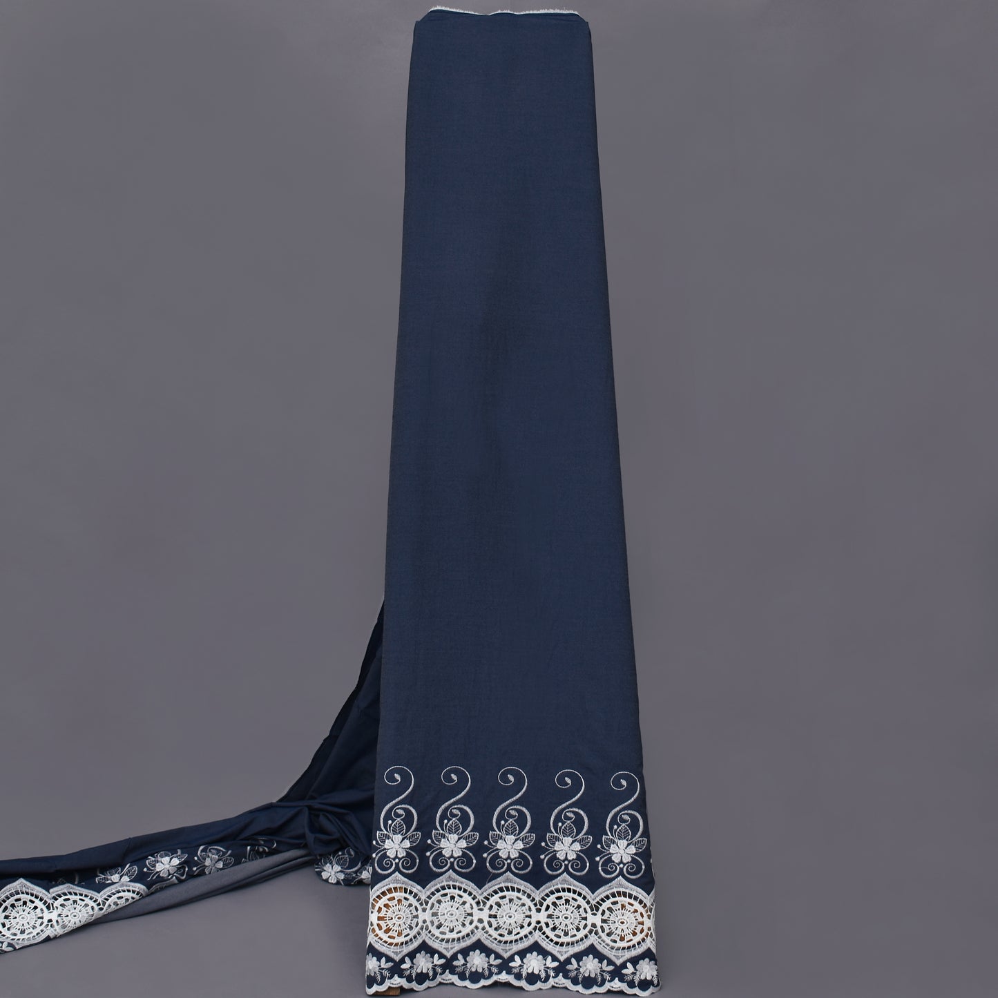 Navy Blue Color Denim Embroidery Fabric