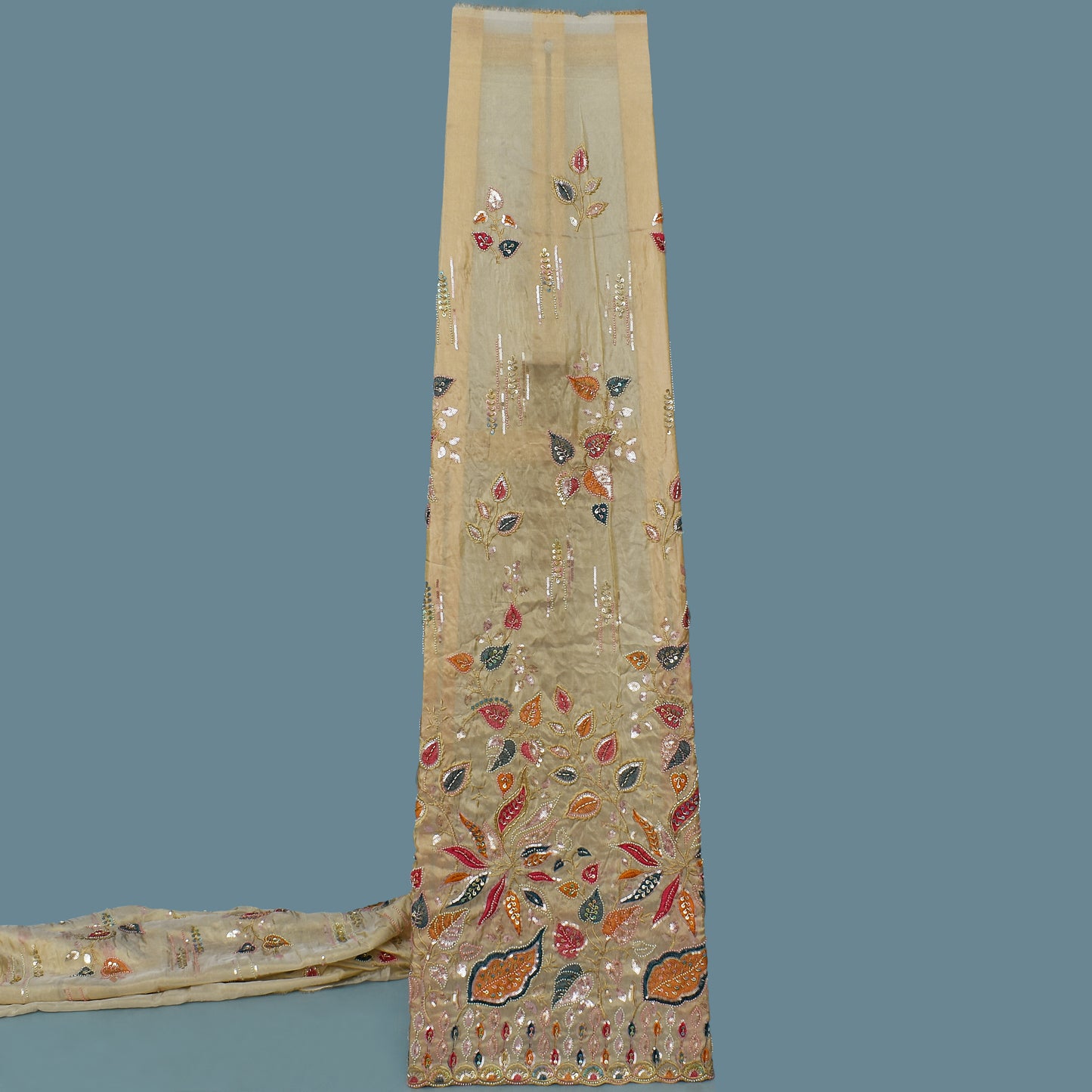 Beige Color Tissue Embroidery Fabric