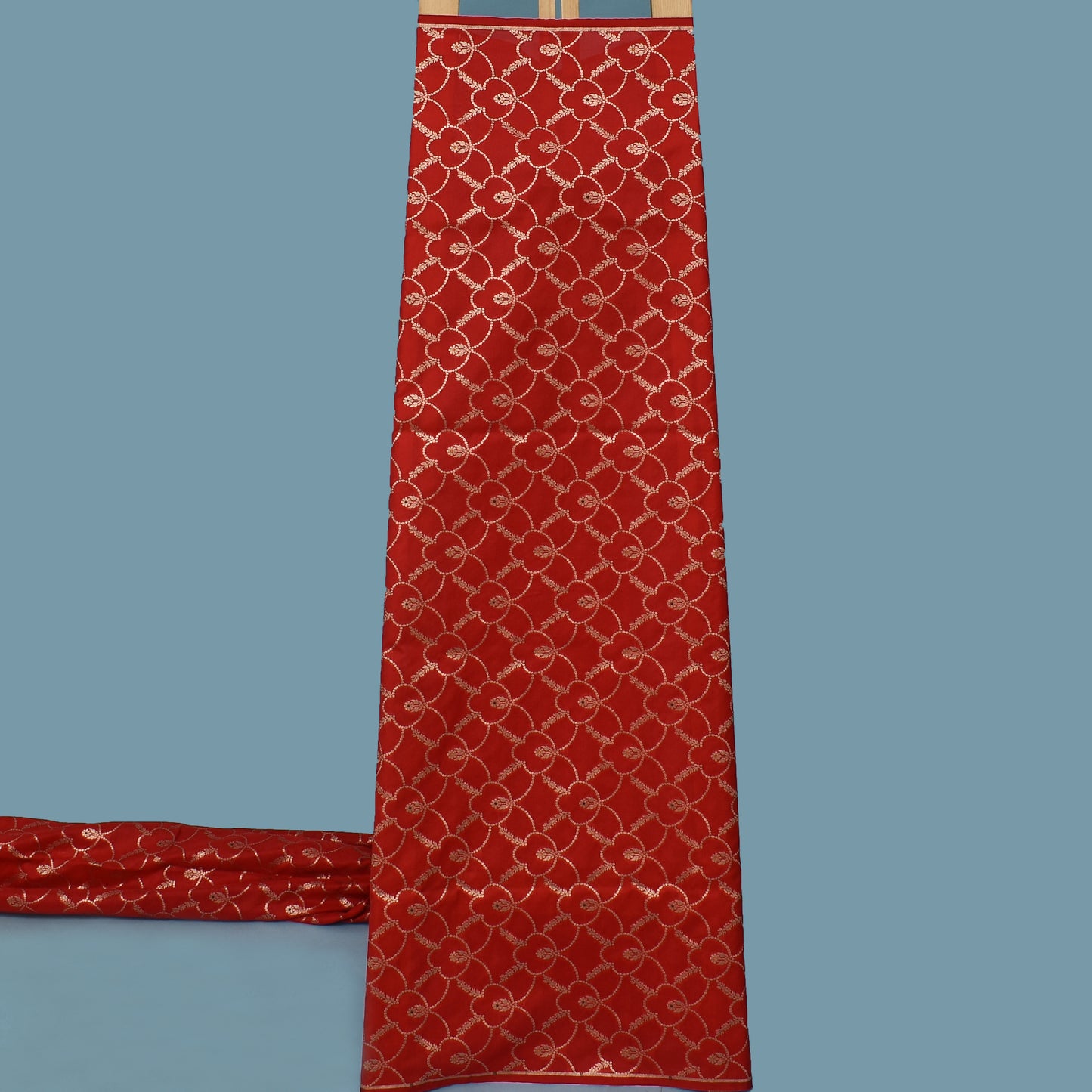 Red Color Katan Meena Brocade Fabric