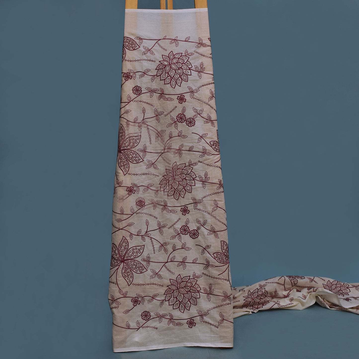 Off White Color Cotton Embroidery Fabric