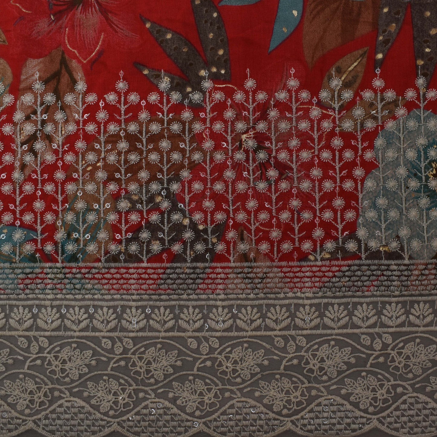 Multi-Colored Chanderi Print Embroidery Fabric