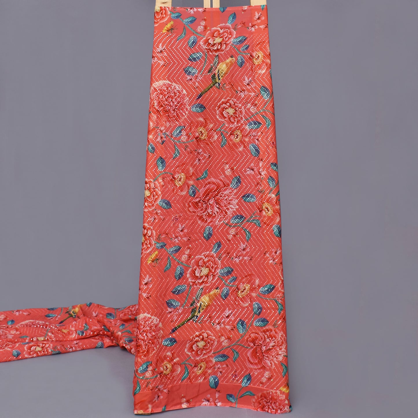 Pink Color Chinon Chiffon Print Embroidery Fabric