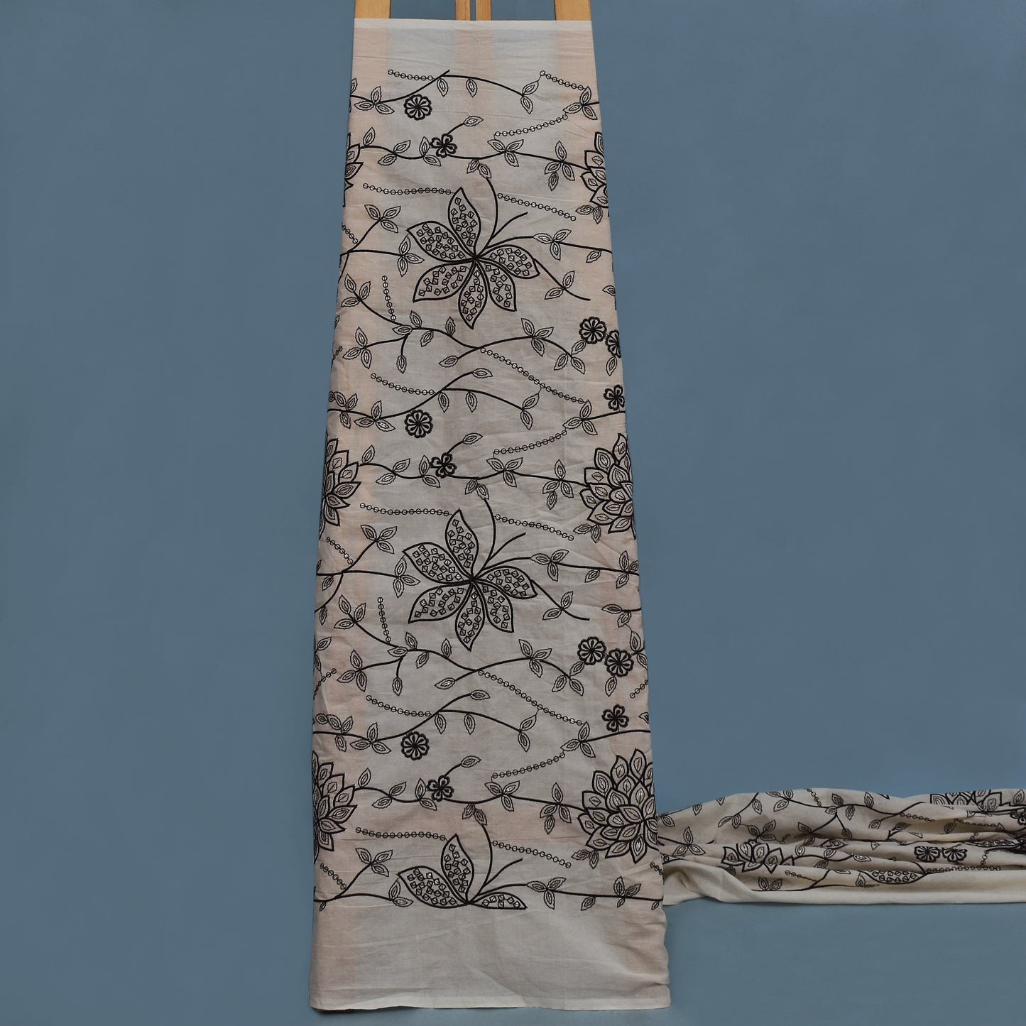 Off White Color Cotton Embroidery Fabric